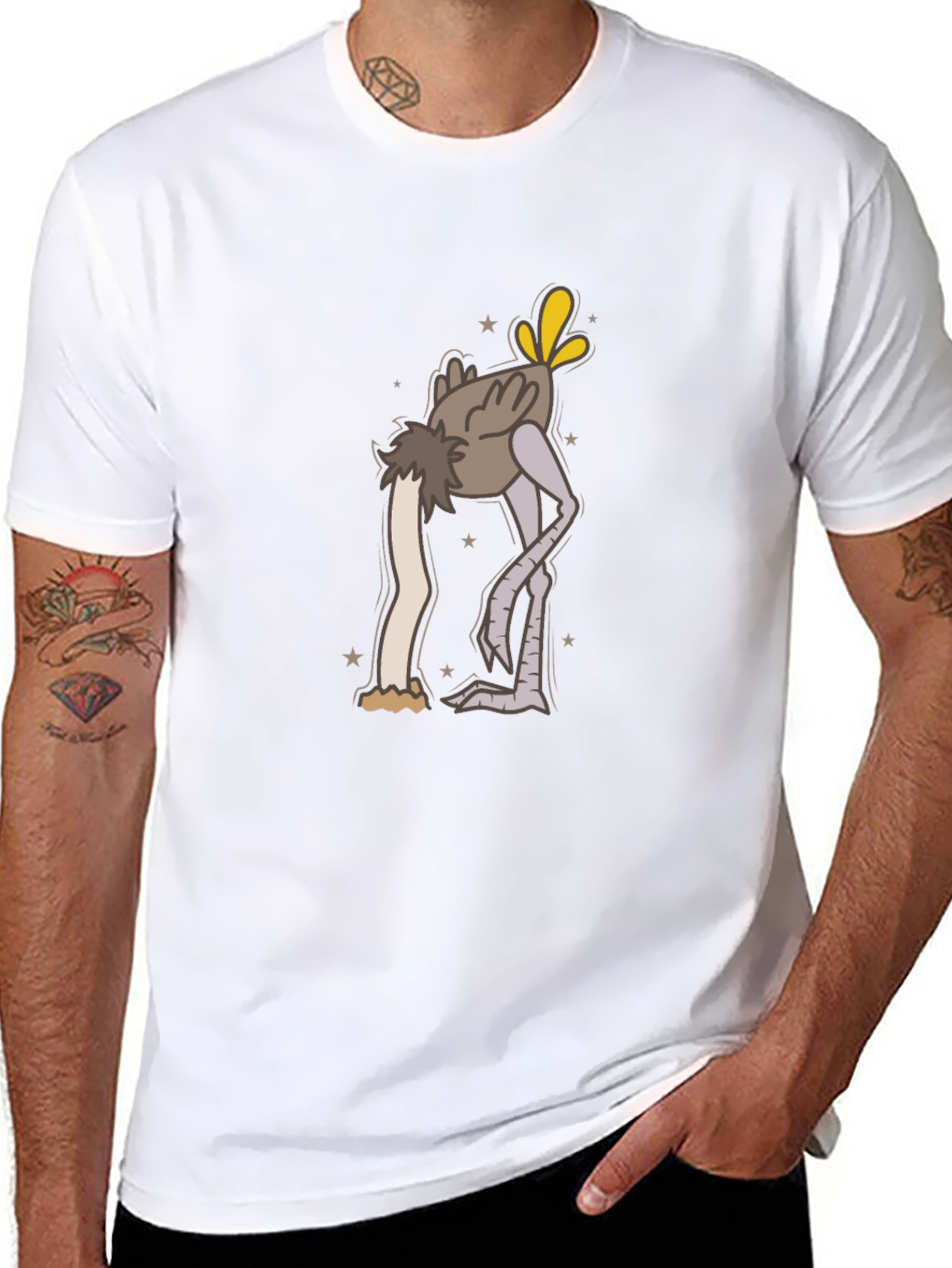 Black Ostrich Head in Sand Cartoon T-Shirt