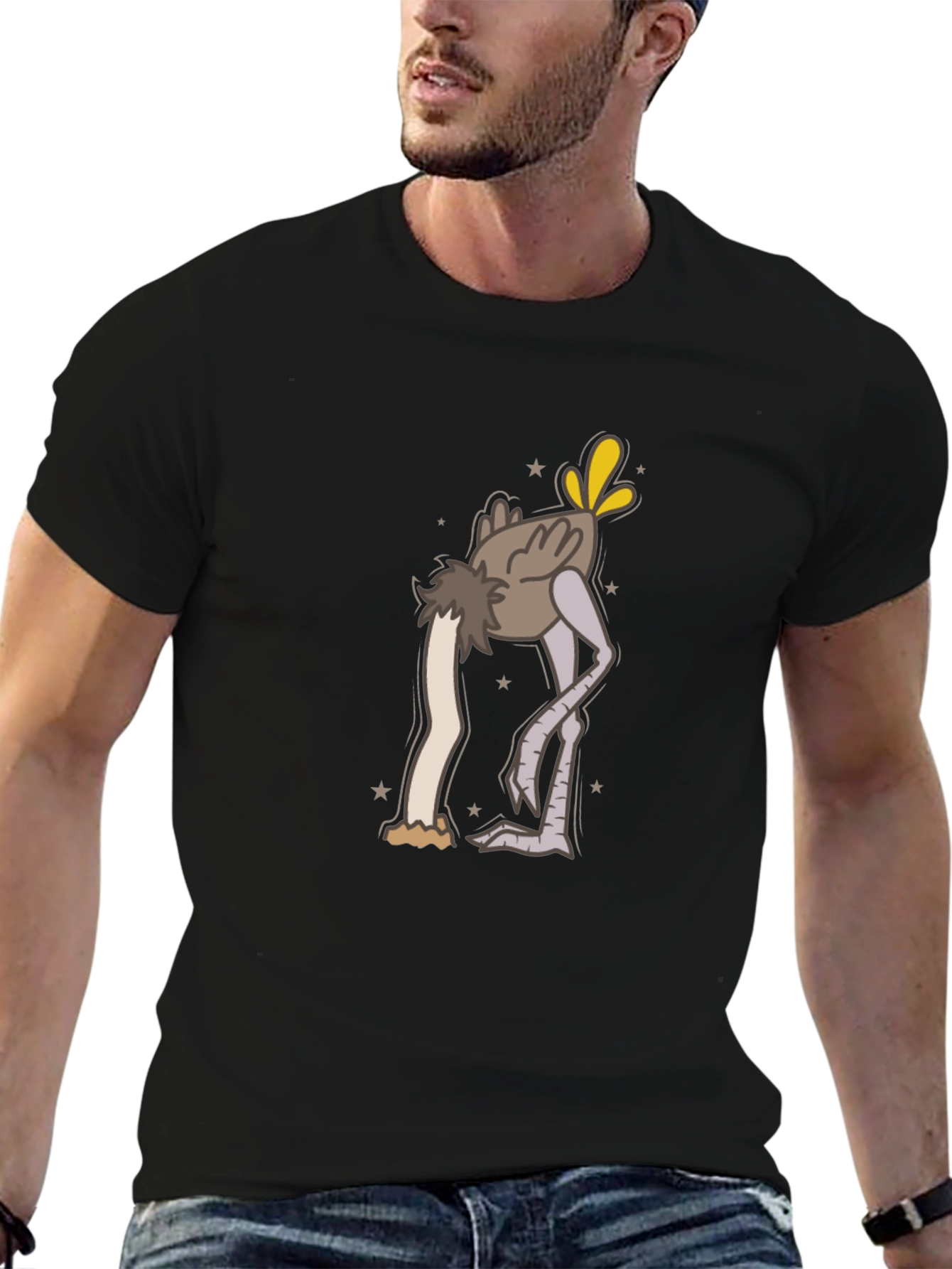 Black Ostrich Head in Sand Cartoon T-Shirt