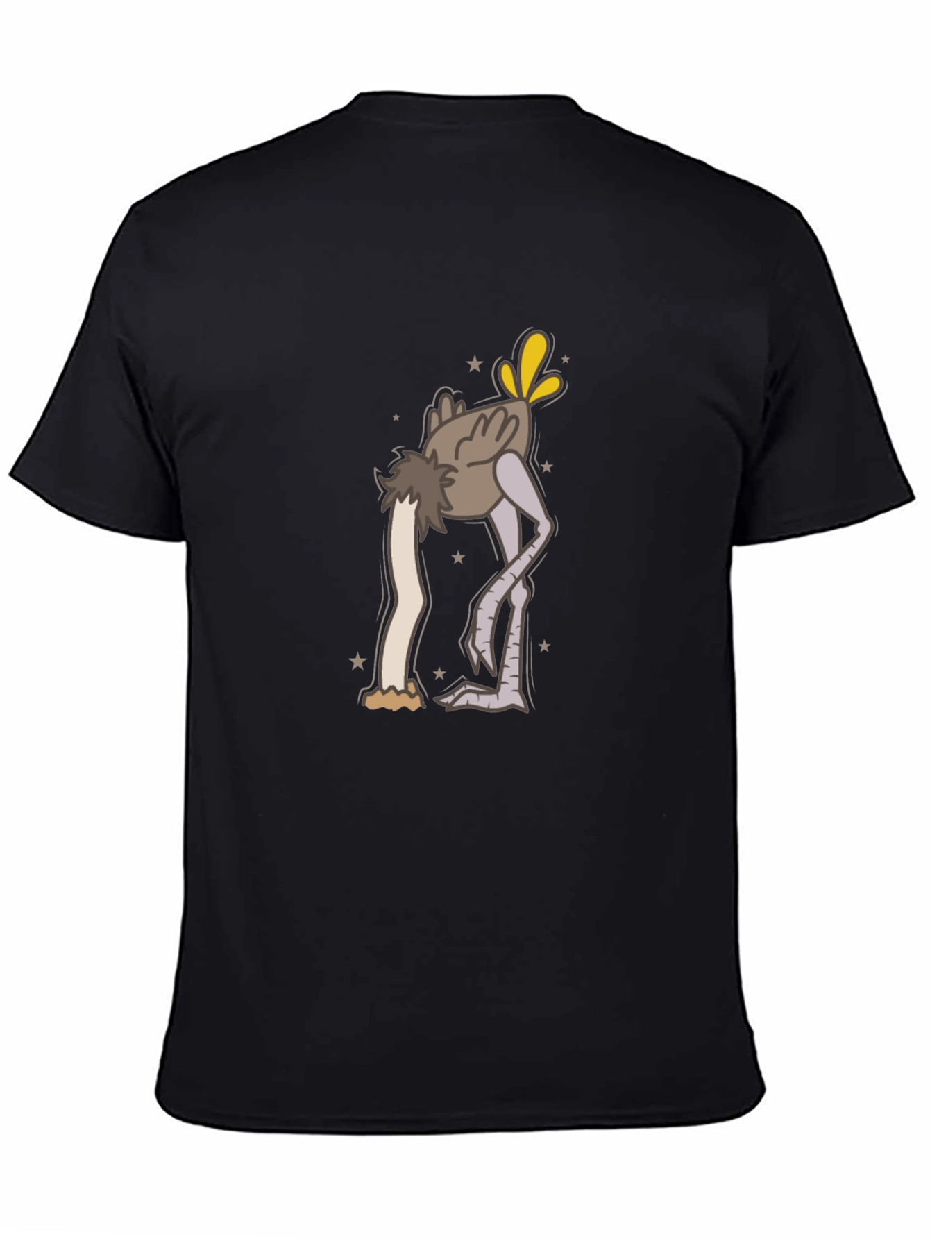 Black Ostrich Head in Sand Cartoon T-Shirt