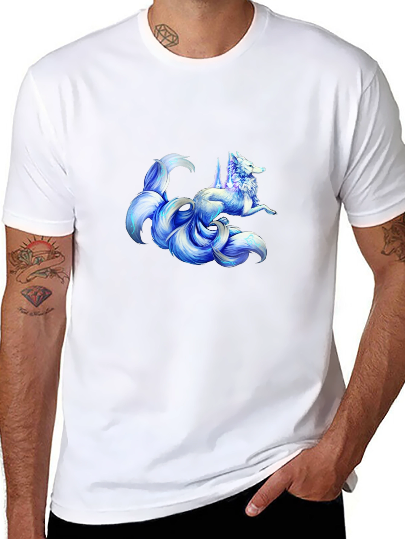 Nine-Tailed Fox Graphic Tee - Black Cotton Shirt