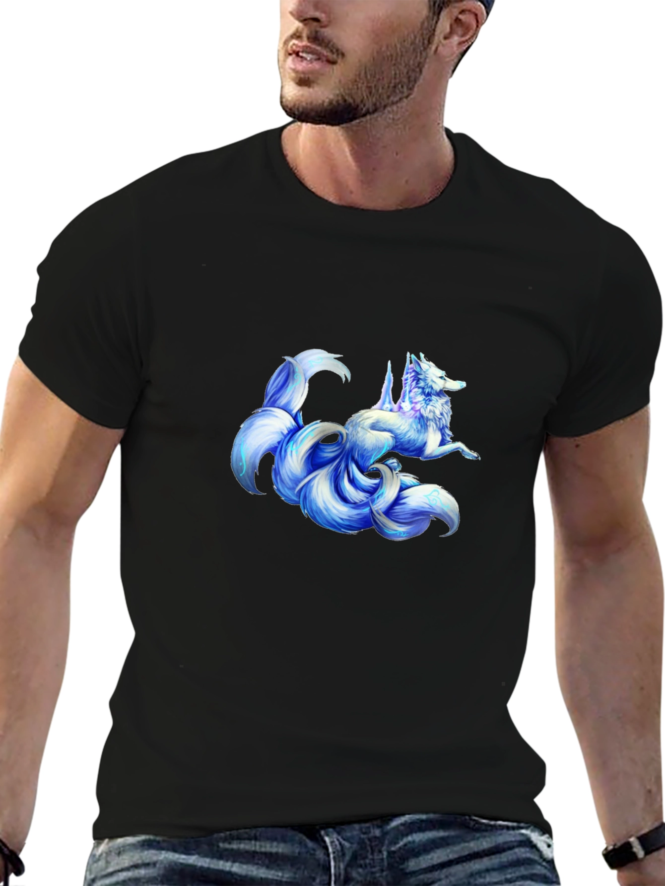 Nine-Tailed Fox Graphic Tee - Black Cotton Shirt