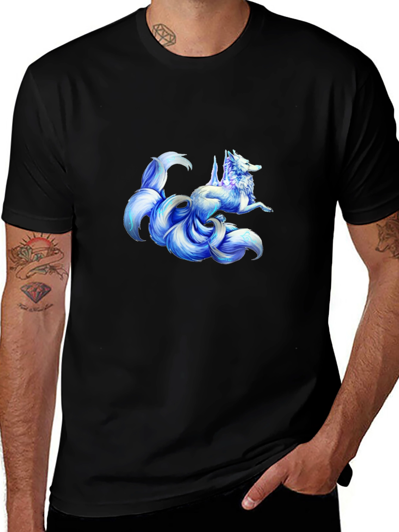 Nine-Tailed Fox Graphic Tee - Black Cotton Shirt