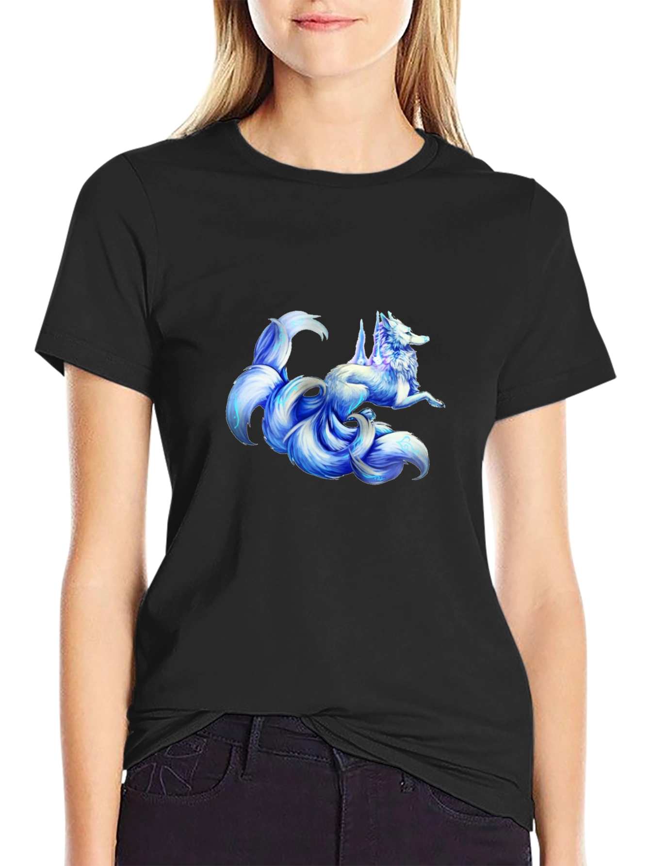 Nine-Tailed Fox Graphic Tee - Black Cotton Shirt