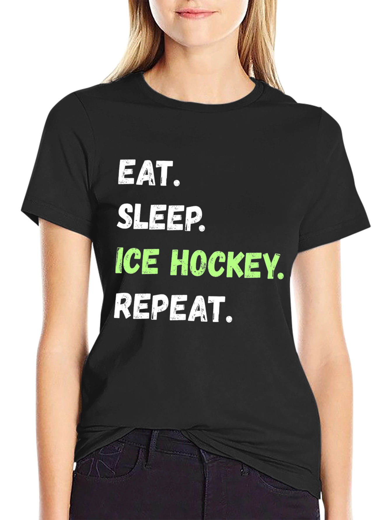 Eat Sleep Ice Hockey Repeat Black T-Shirt