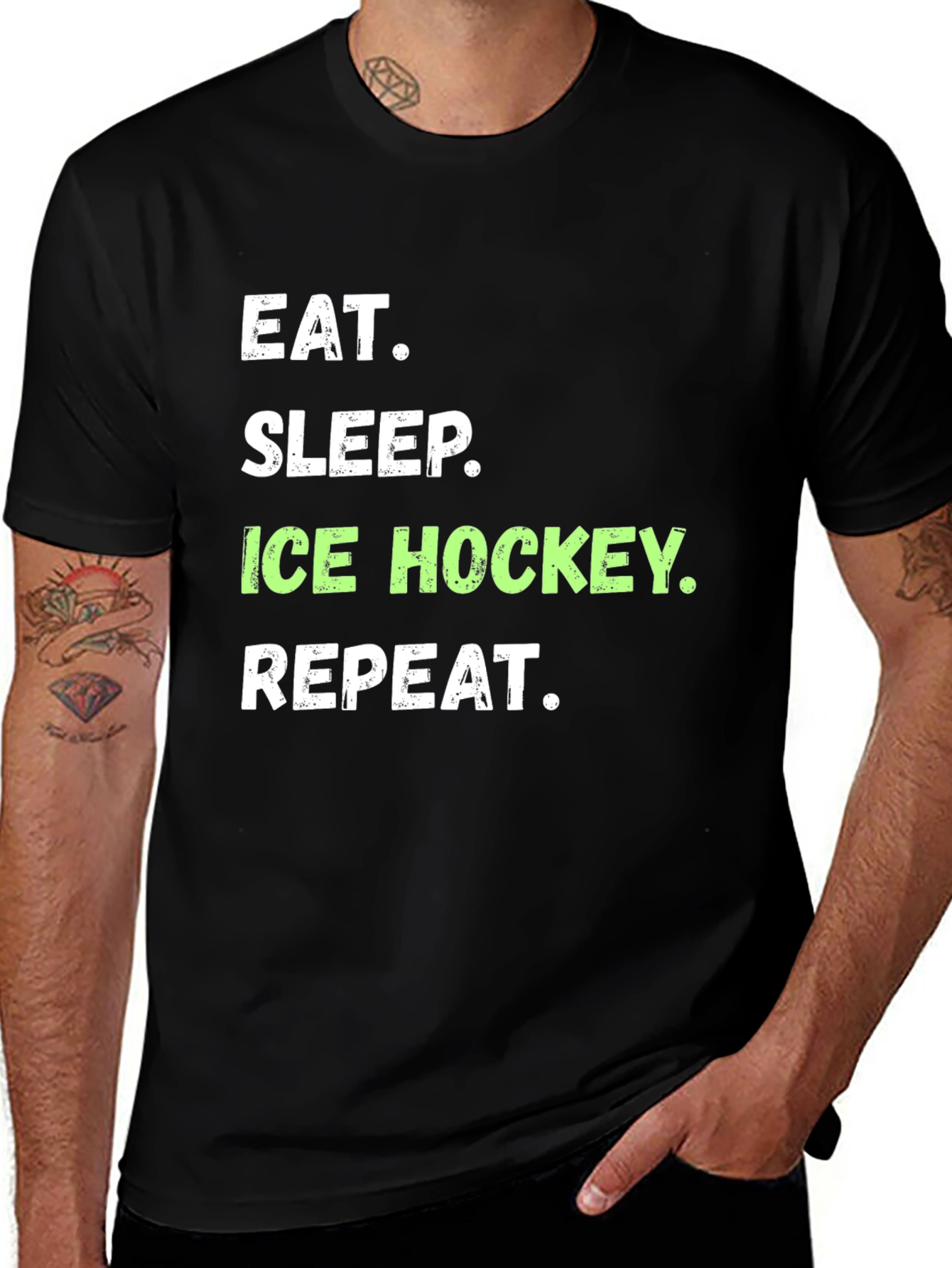 Eat Sleep Ice Hockey Repeat Black T-Shirt