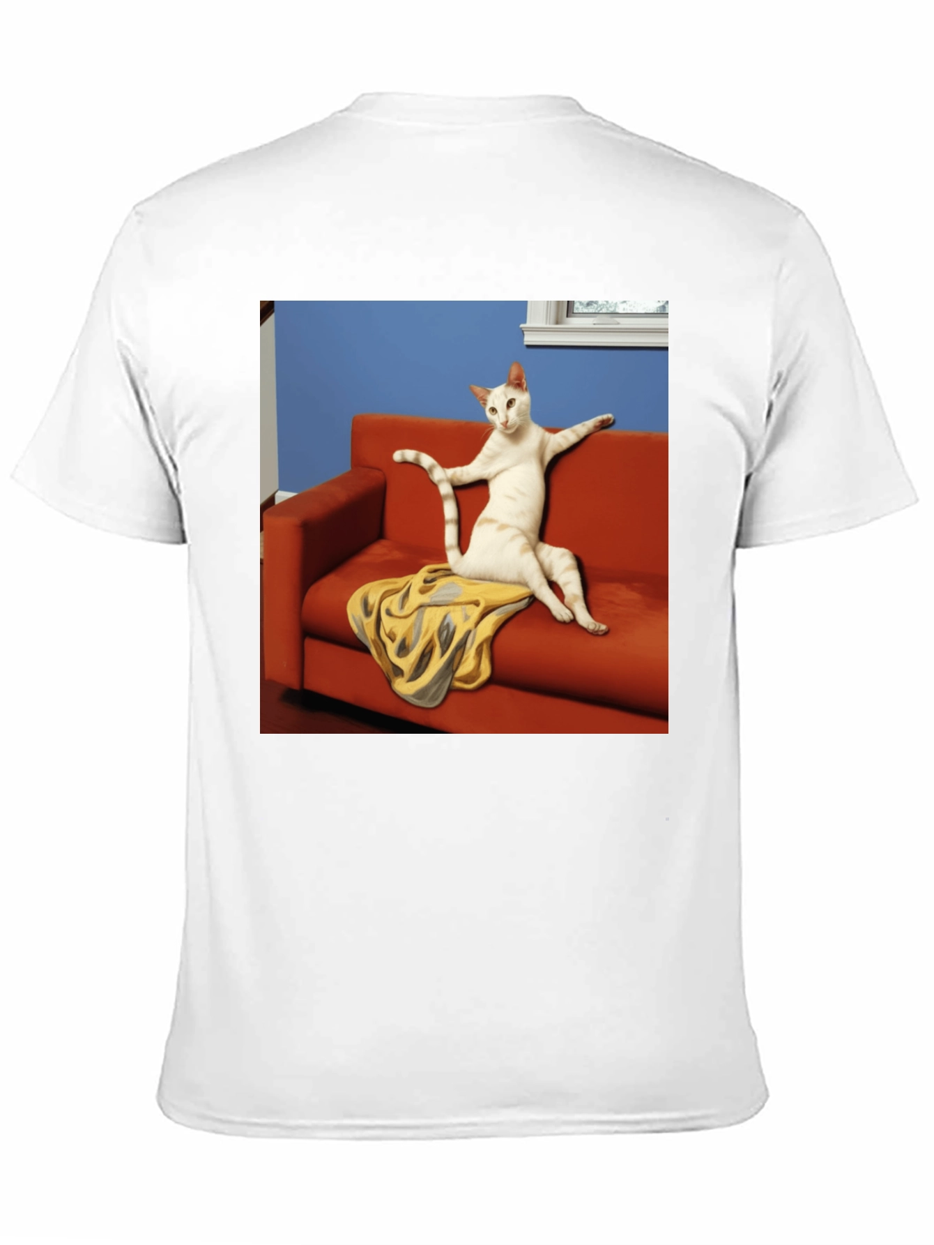 Funny Cat on Couch Black T-Shirt