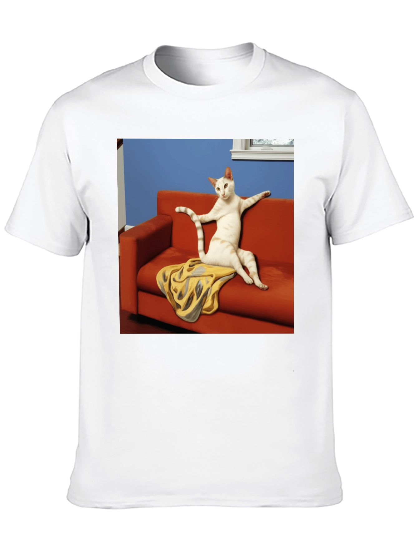 Funny Cat on Couch Black T-Shirt