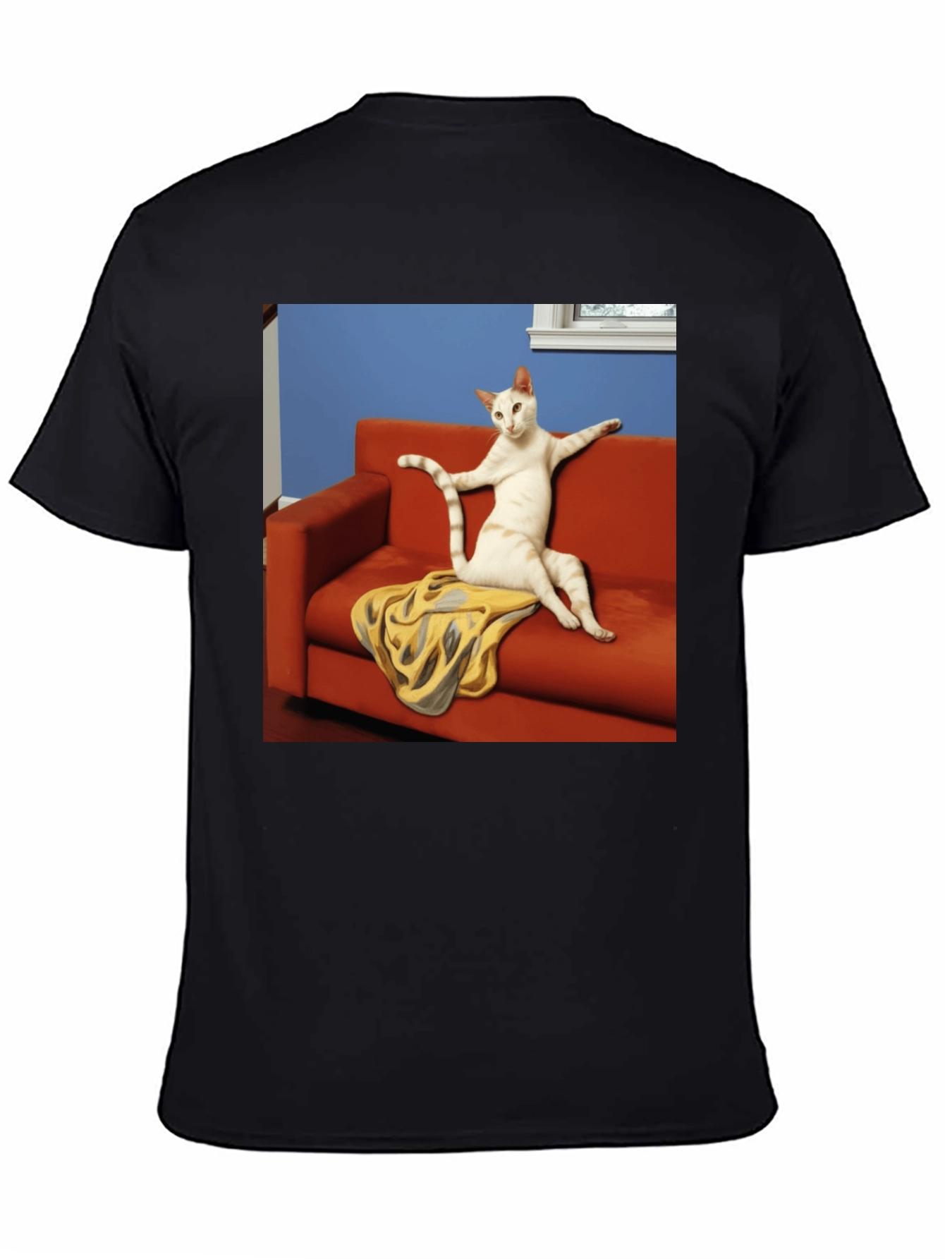 Funny Cat on Couch Black T-Shirt