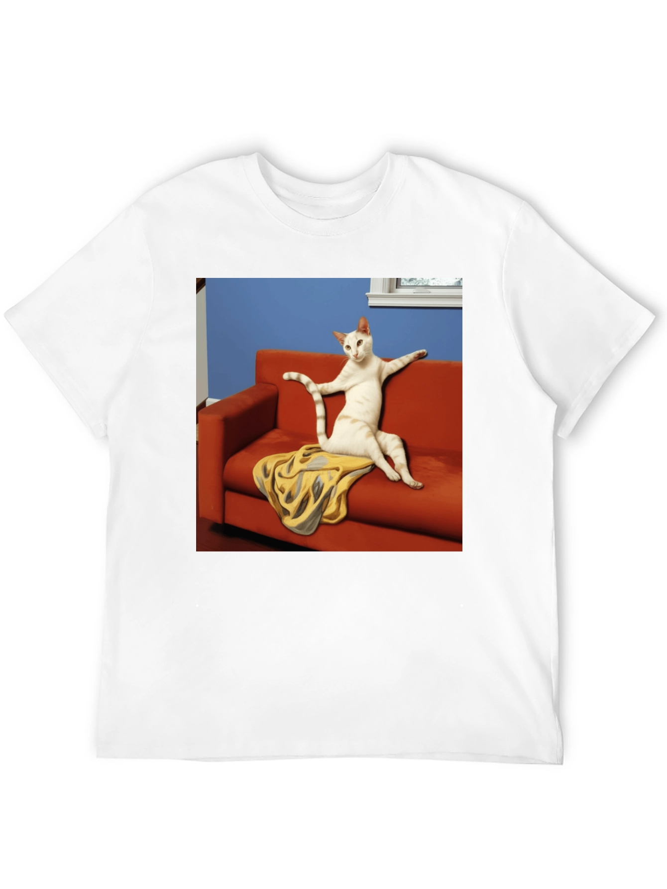 Funny Cat on Couch Black T-Shirt