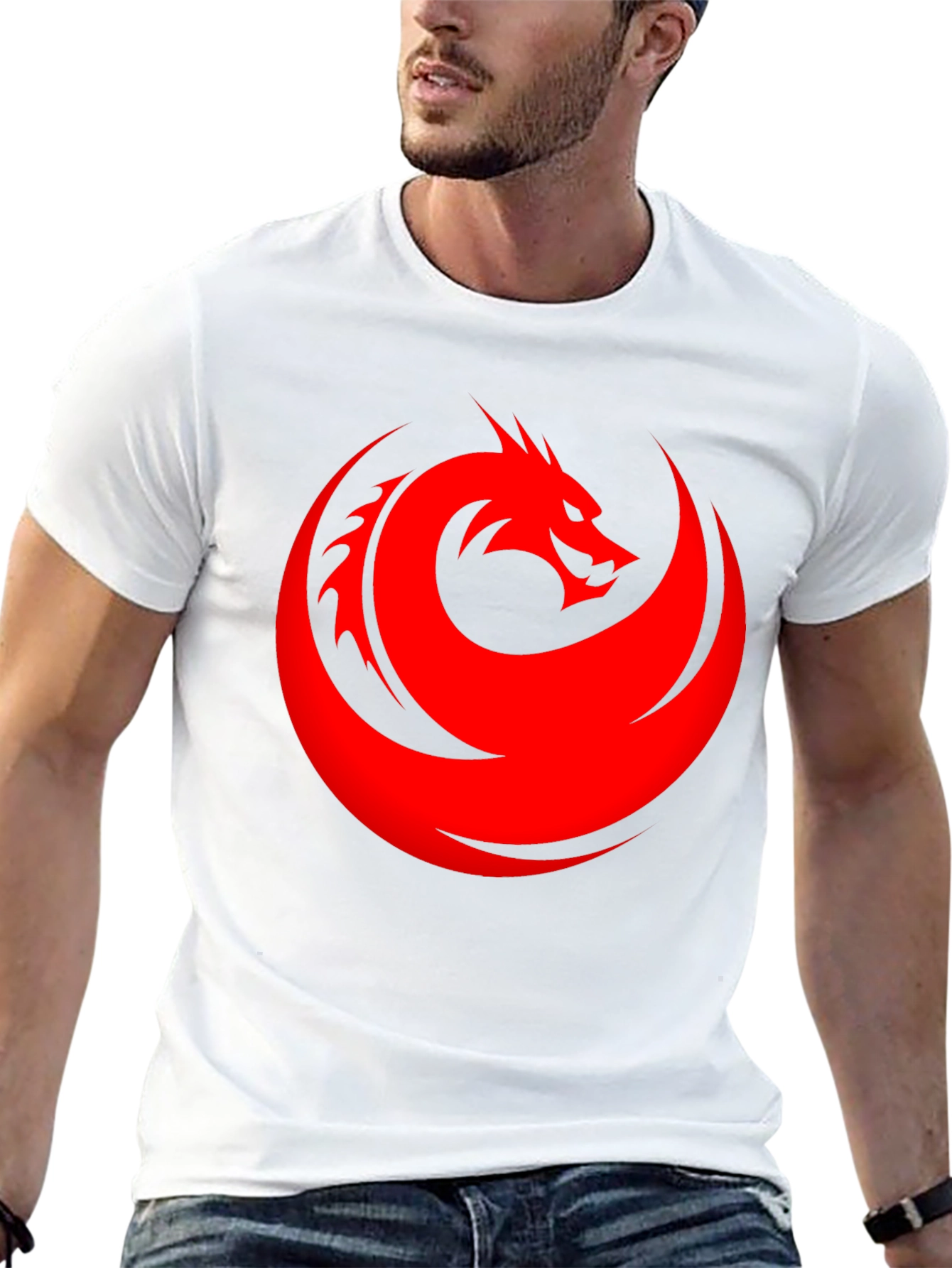 Dragon Circle Graphic T-Shirt - Bold Red Design
