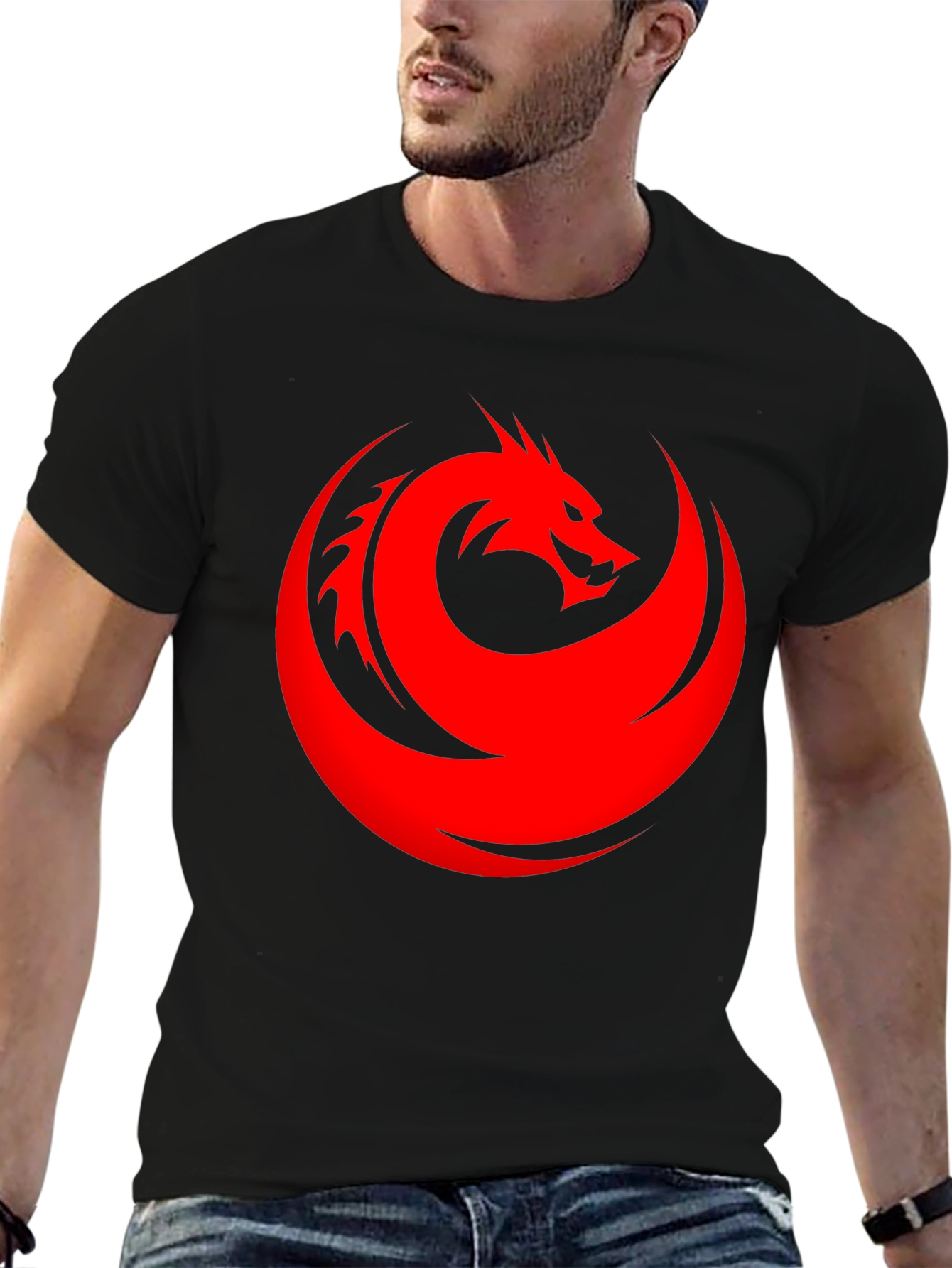 Dragon Circle Graphic T-Shirt - Bold Red Design