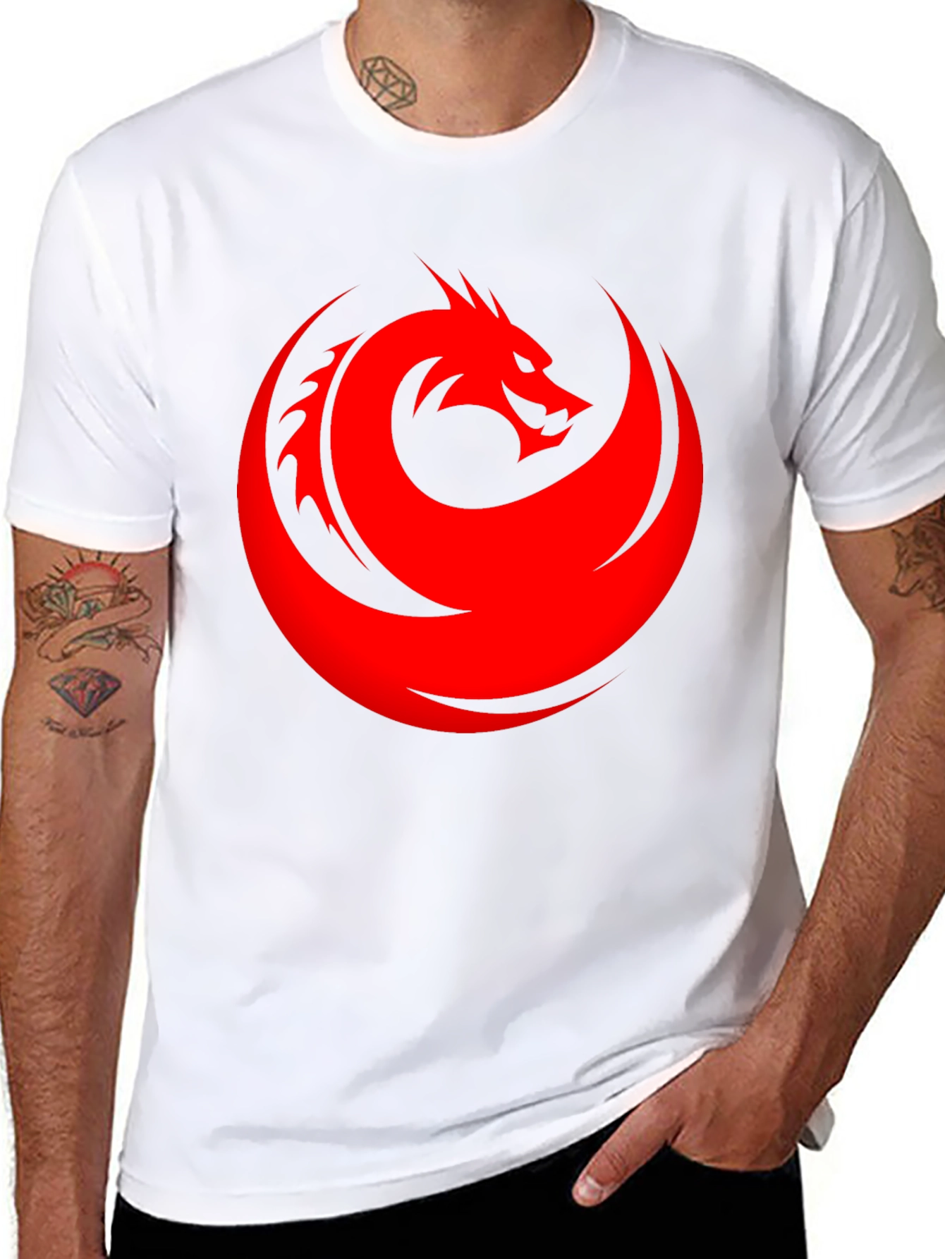 Dragon Circle Graphic T-Shirt - Bold Red Design