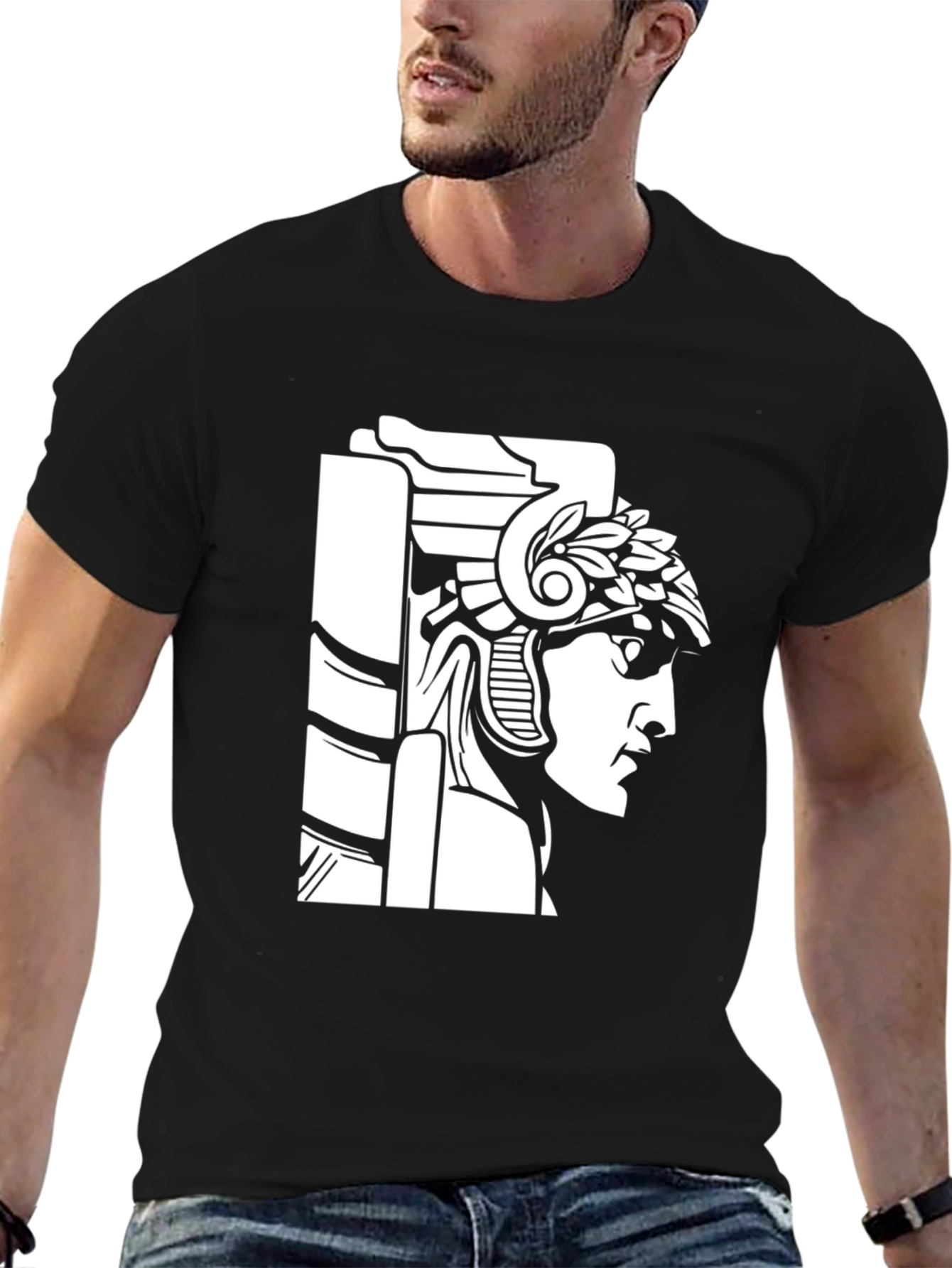 Black T-Shirt with Roman Warrior Graphic Tee