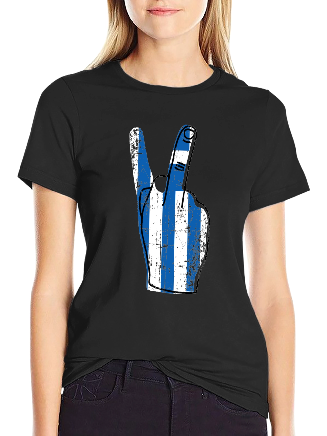 Greek Flag Peace Sign Graphic Tee - Black