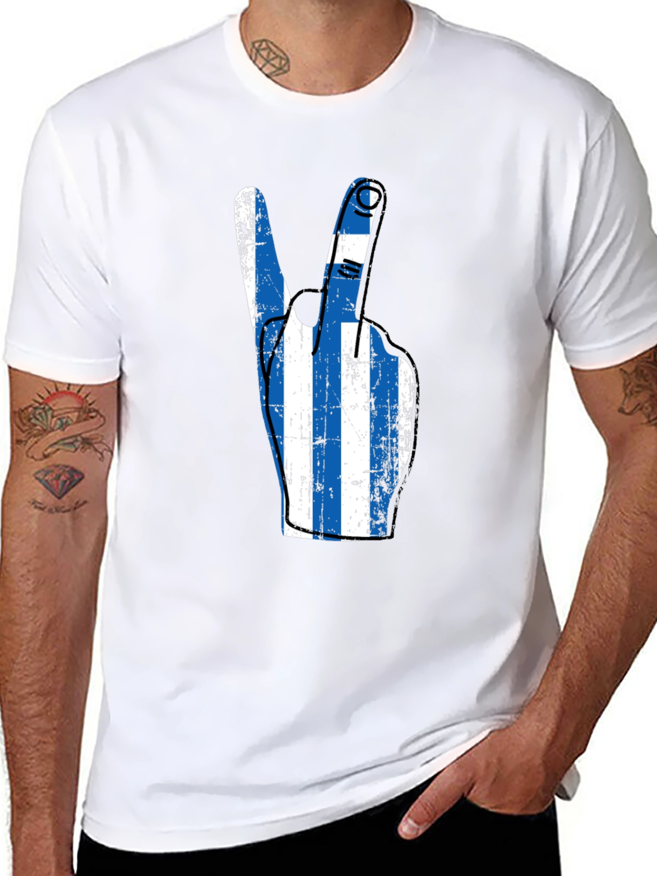 Greek Flag Peace Sign Graphic Tee - Black