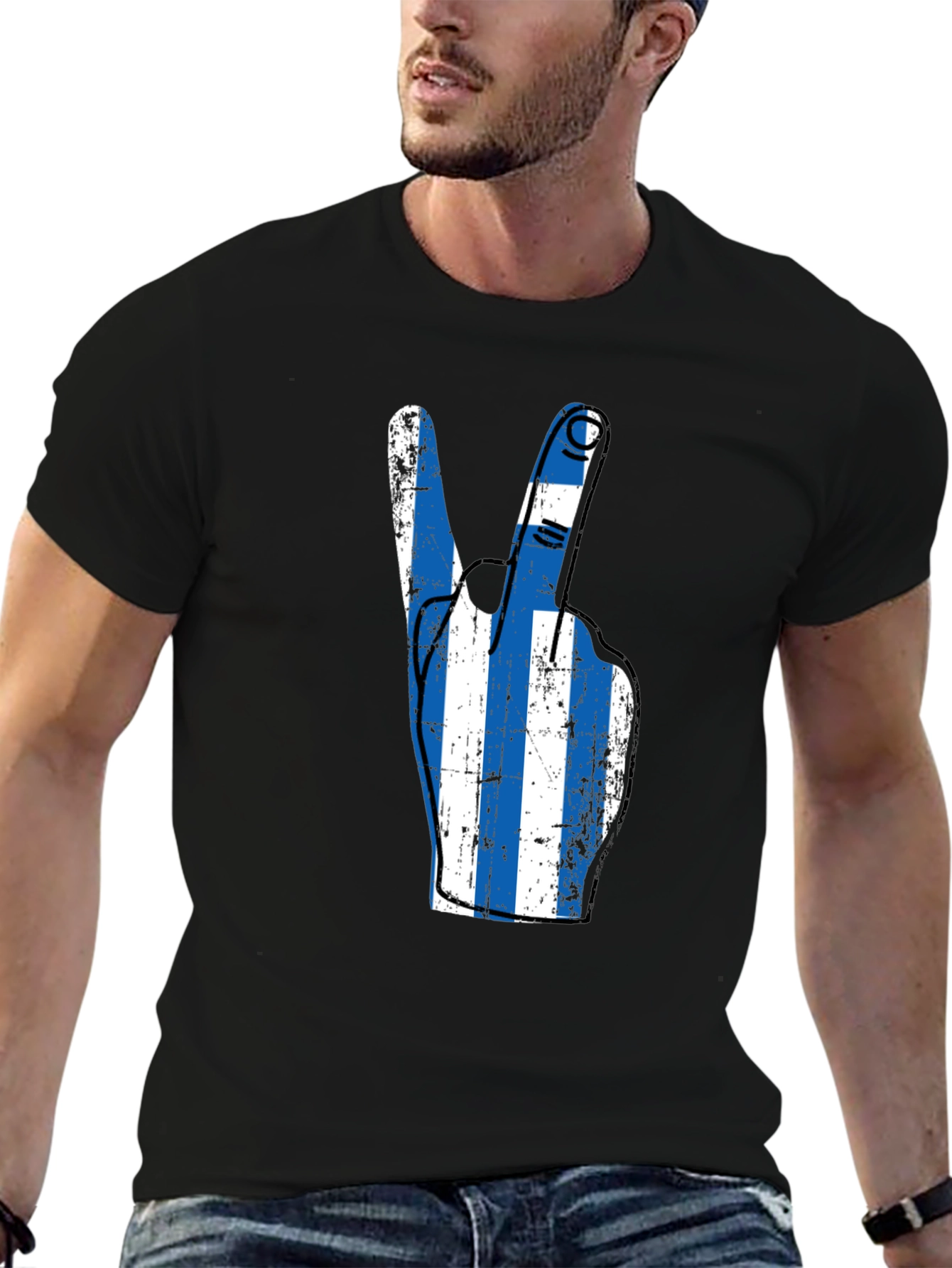 Greek Flag Peace Sign Graphic Tee - Black
