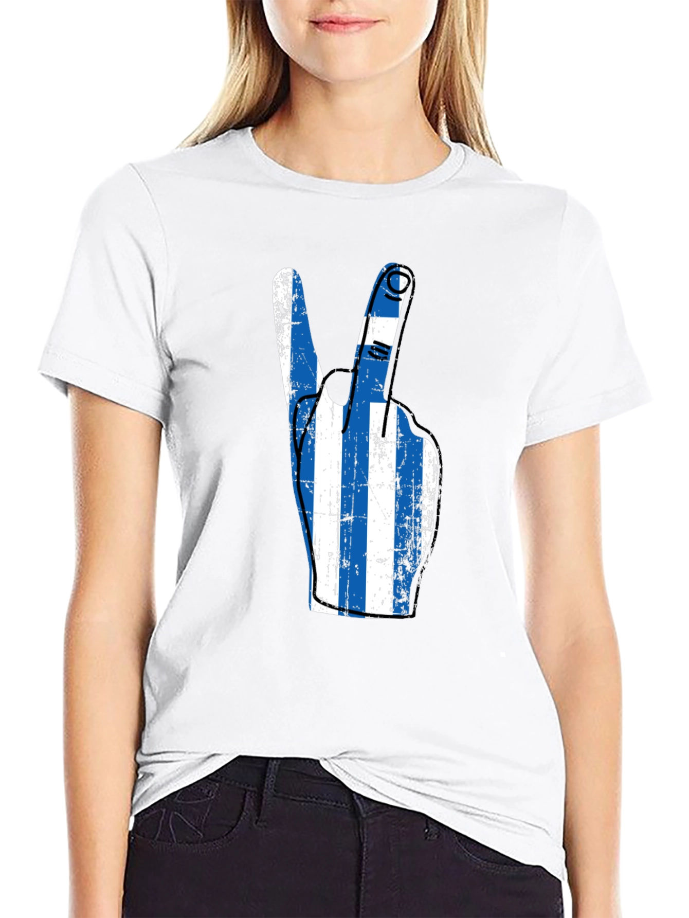 Greek Flag Peace Sign Graphic Tee - Black