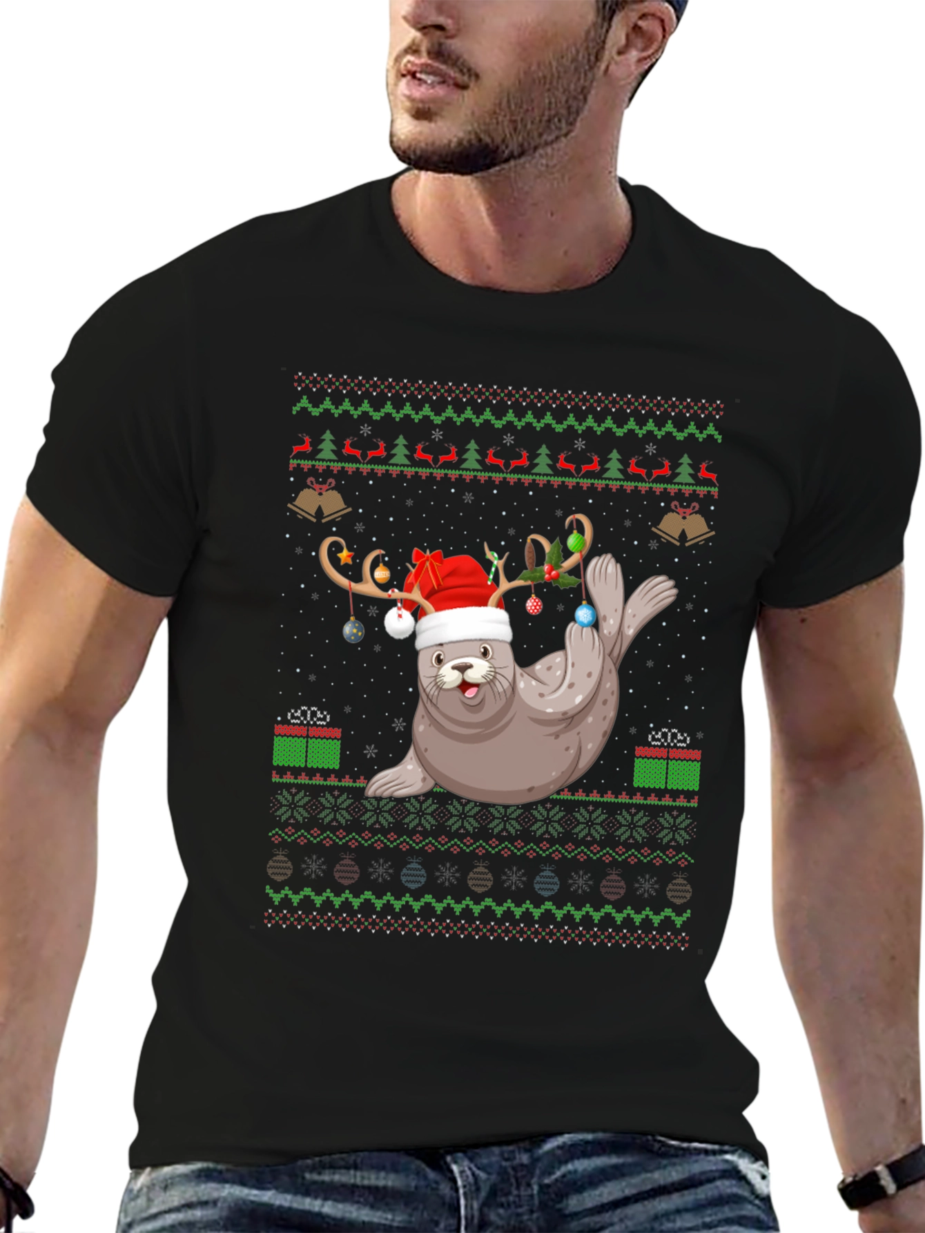 Festive Seal Christmas Sweater Tee