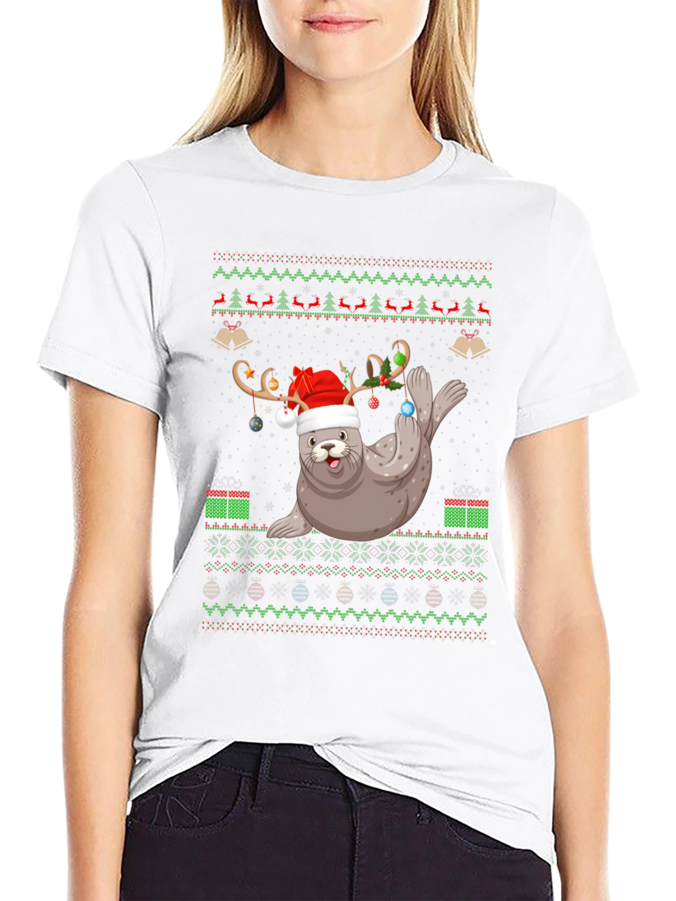 Festive Seal Christmas Sweater Tee