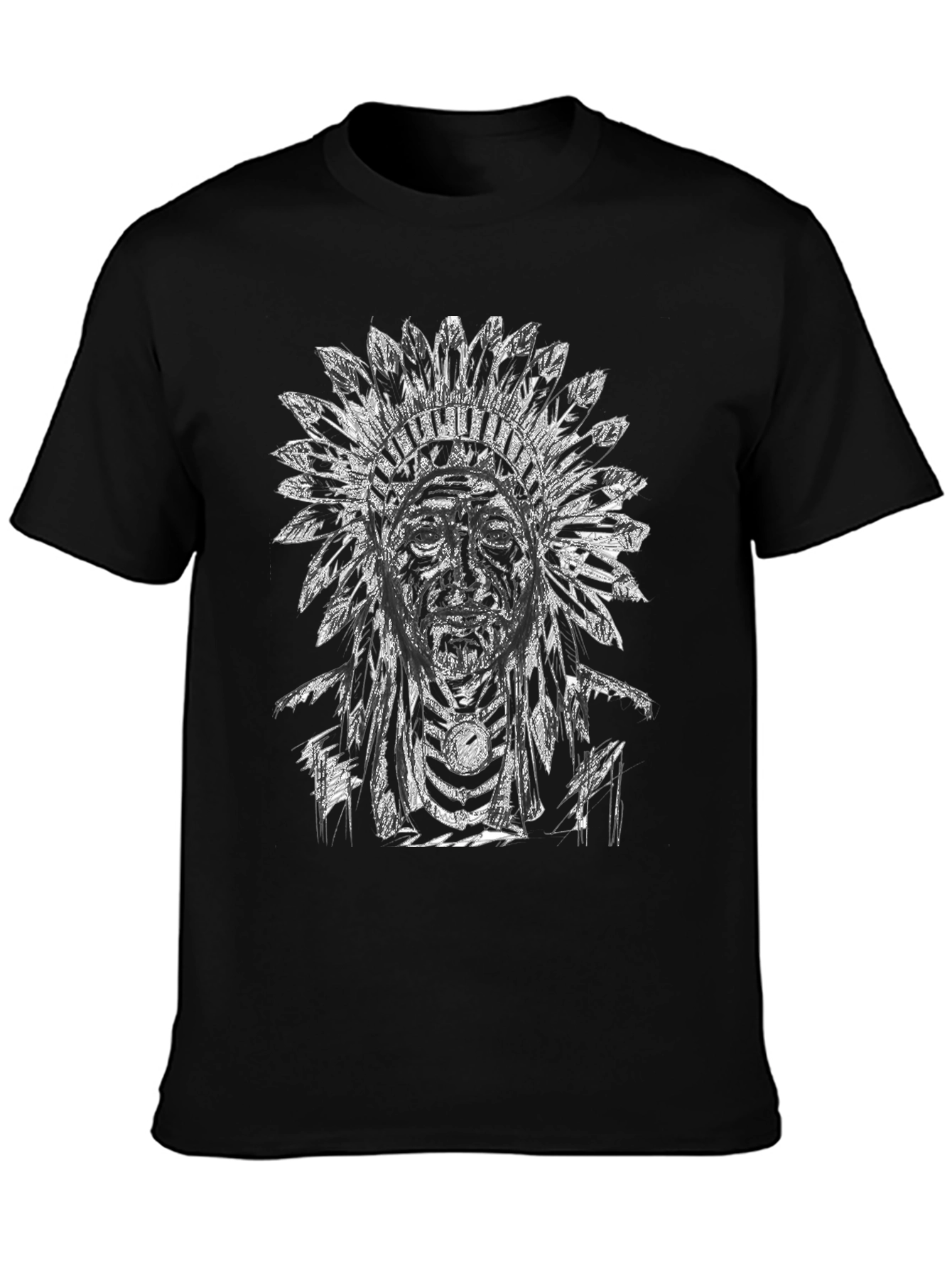 Native American Chief Graphic T-Shirt - Black Cotton Tee