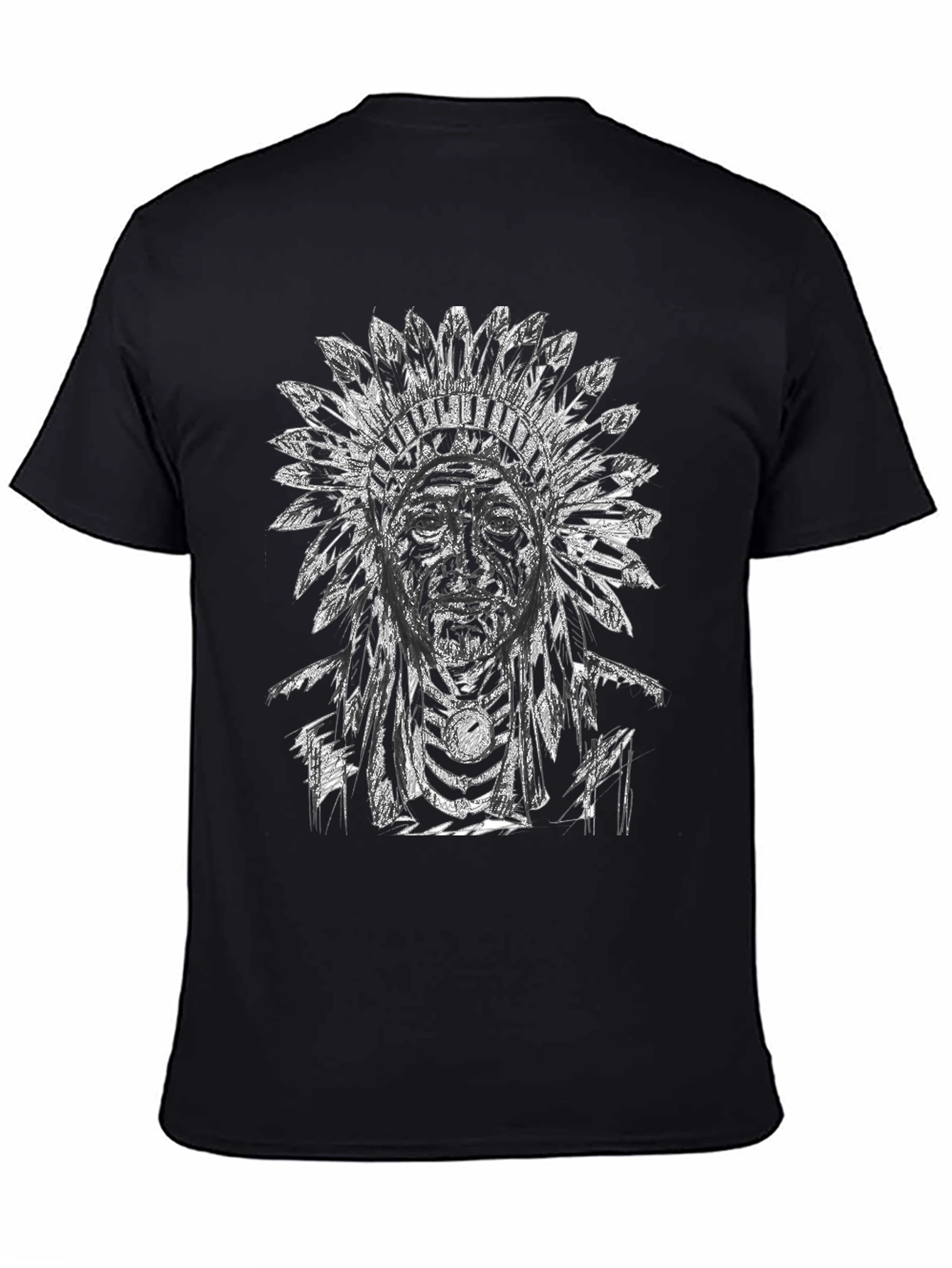 Native American Chief Graphic T-Shirt - Black Cotton Tee