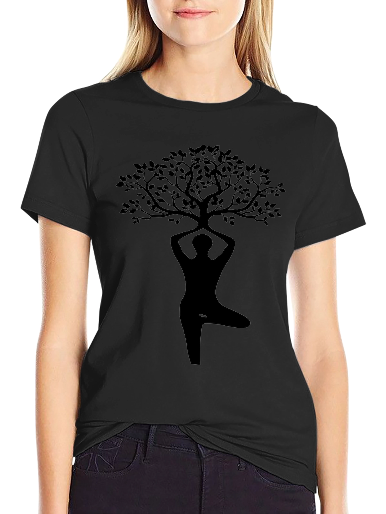 Yoga Tree Pose Graphic T-Shirt - Black