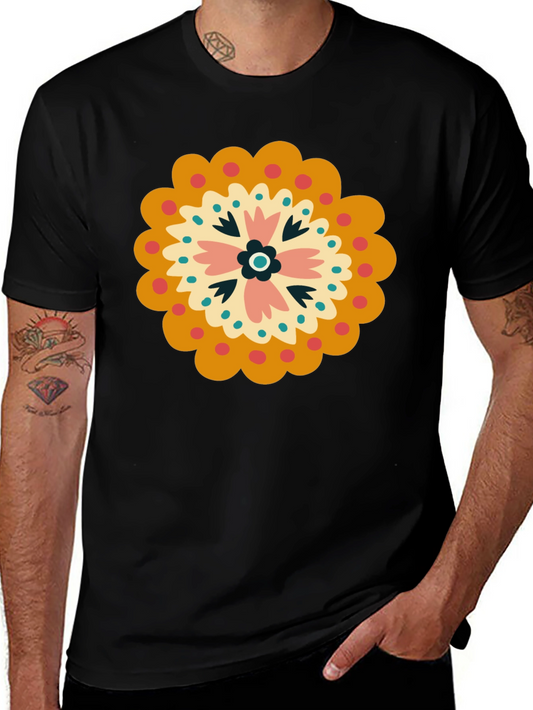Black T-Shirt with Colorful Floral Graphic