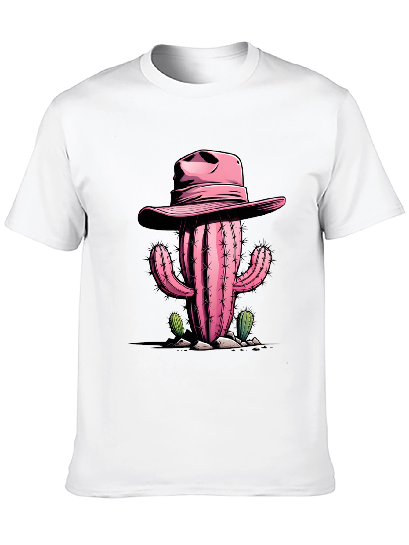 Pink Cactus Cowboy Graphic Tee - Western Style Shirt