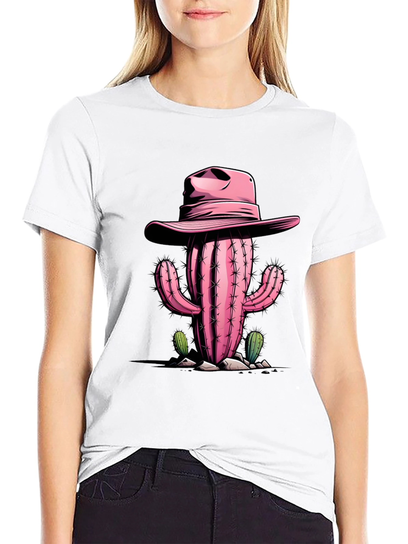 Pink Cactus Cowboy Graphic Tee - Western Style Shirt