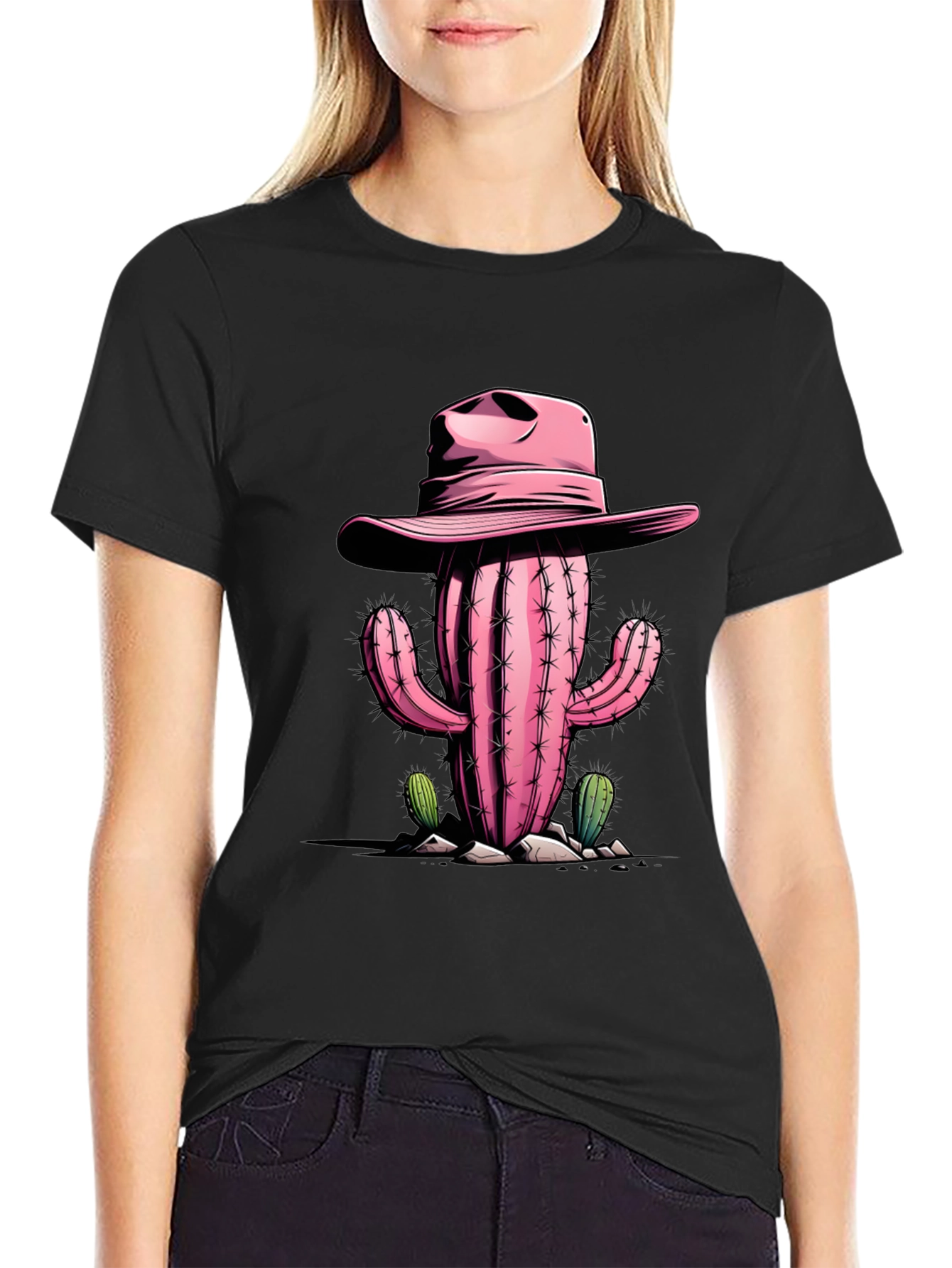 Pink Cactus Cowboy Graphic Tee - Western Style Shirt
