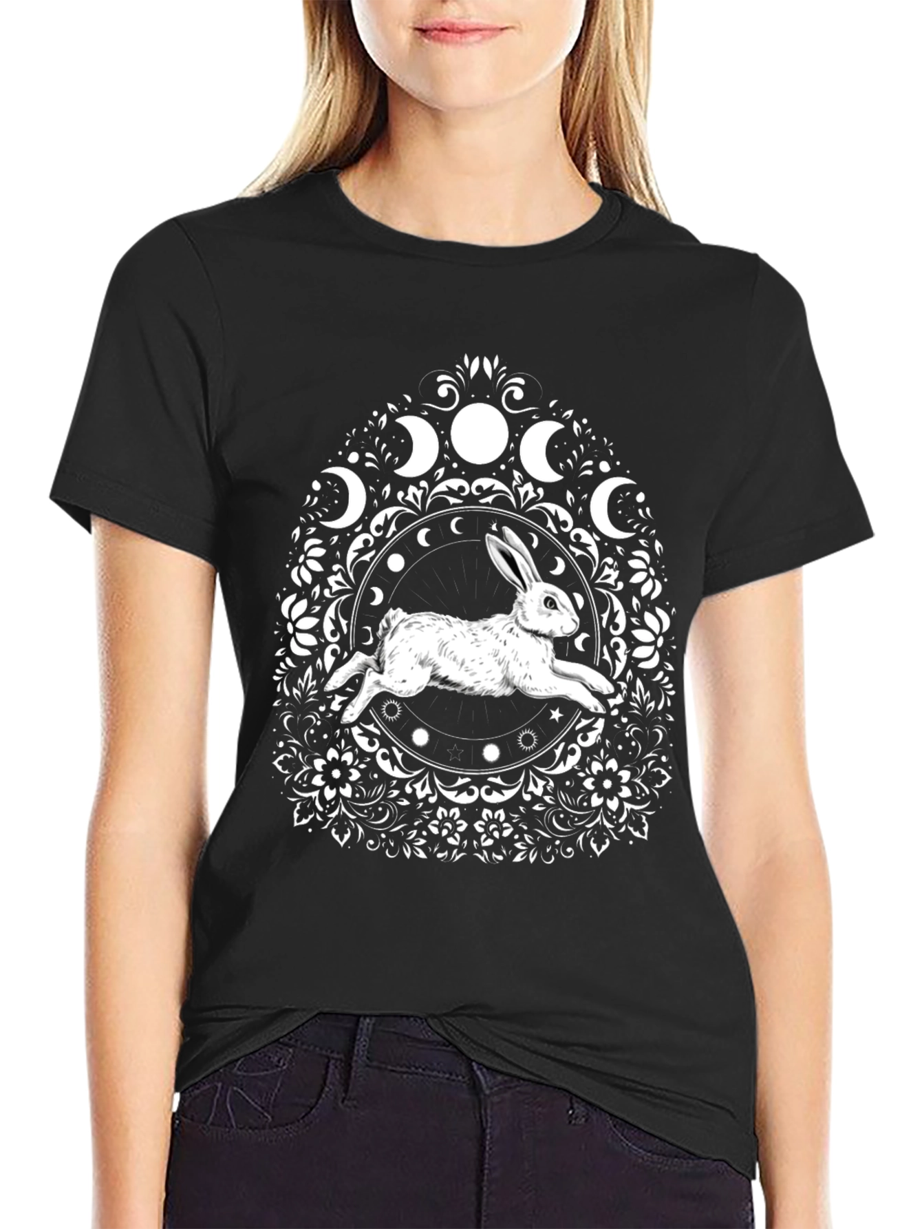 Rabbit Moon Phases Graphic T-Shirt