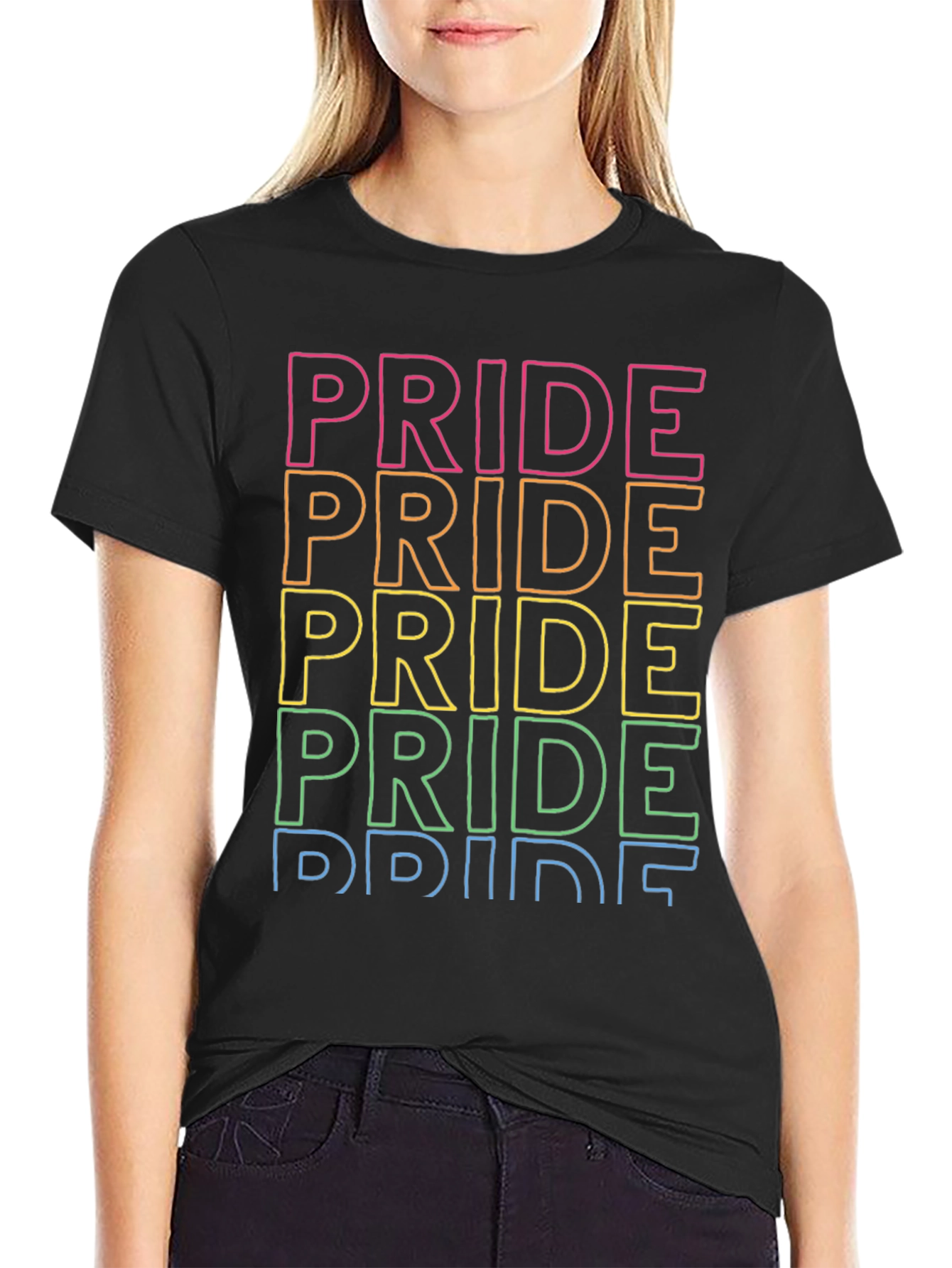 Pride Rainbow Text Graphic Tee - Black