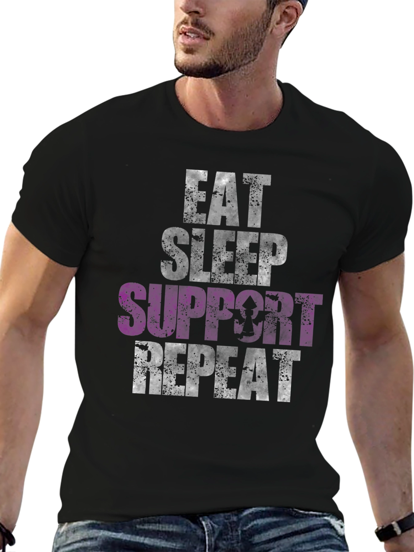 Eat Sleep Support Repeat Graphic Tee - Black