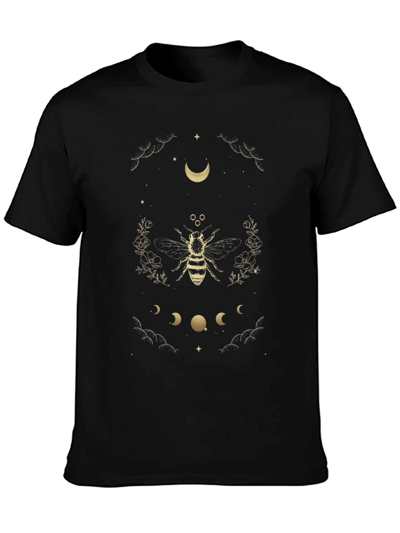 Celestial Bee Graphic Tee - Black Cotton T-Shirt