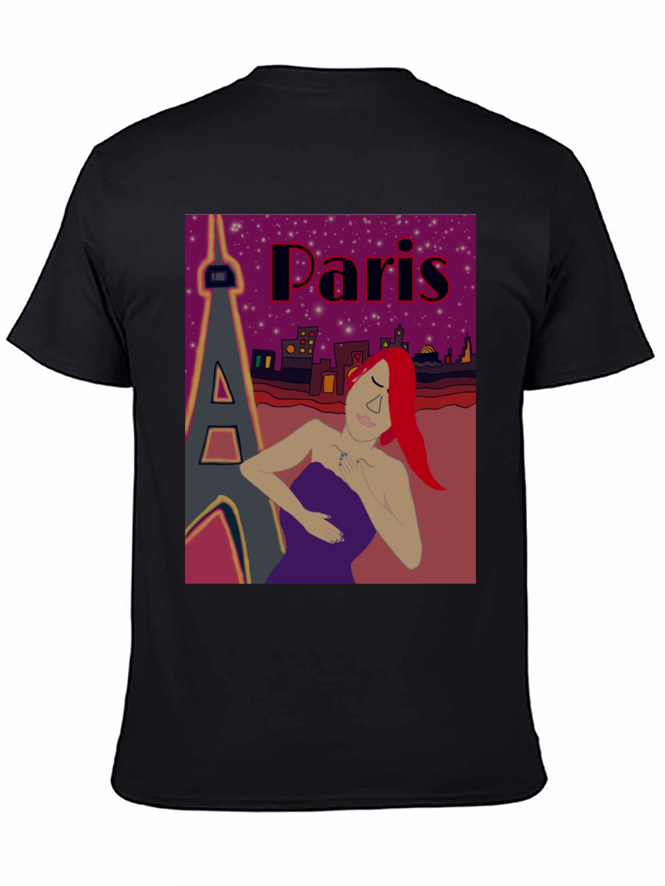 Parisian Dreamscape T-Shirt - Eiffel Tower and Redhead Design