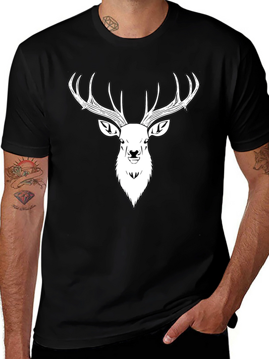 Mens Black T-Shirt with Stag Head Print