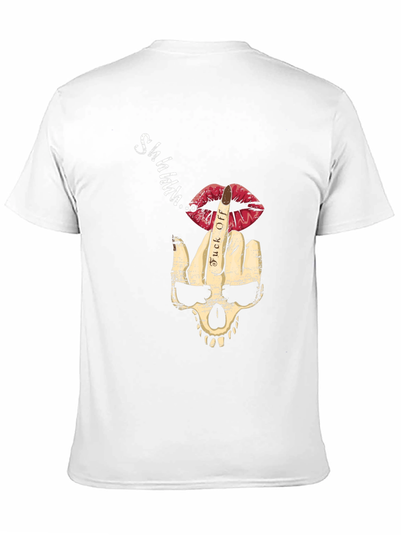 Skull Middle Finger Lips Mens Black Graphic T-Shirt