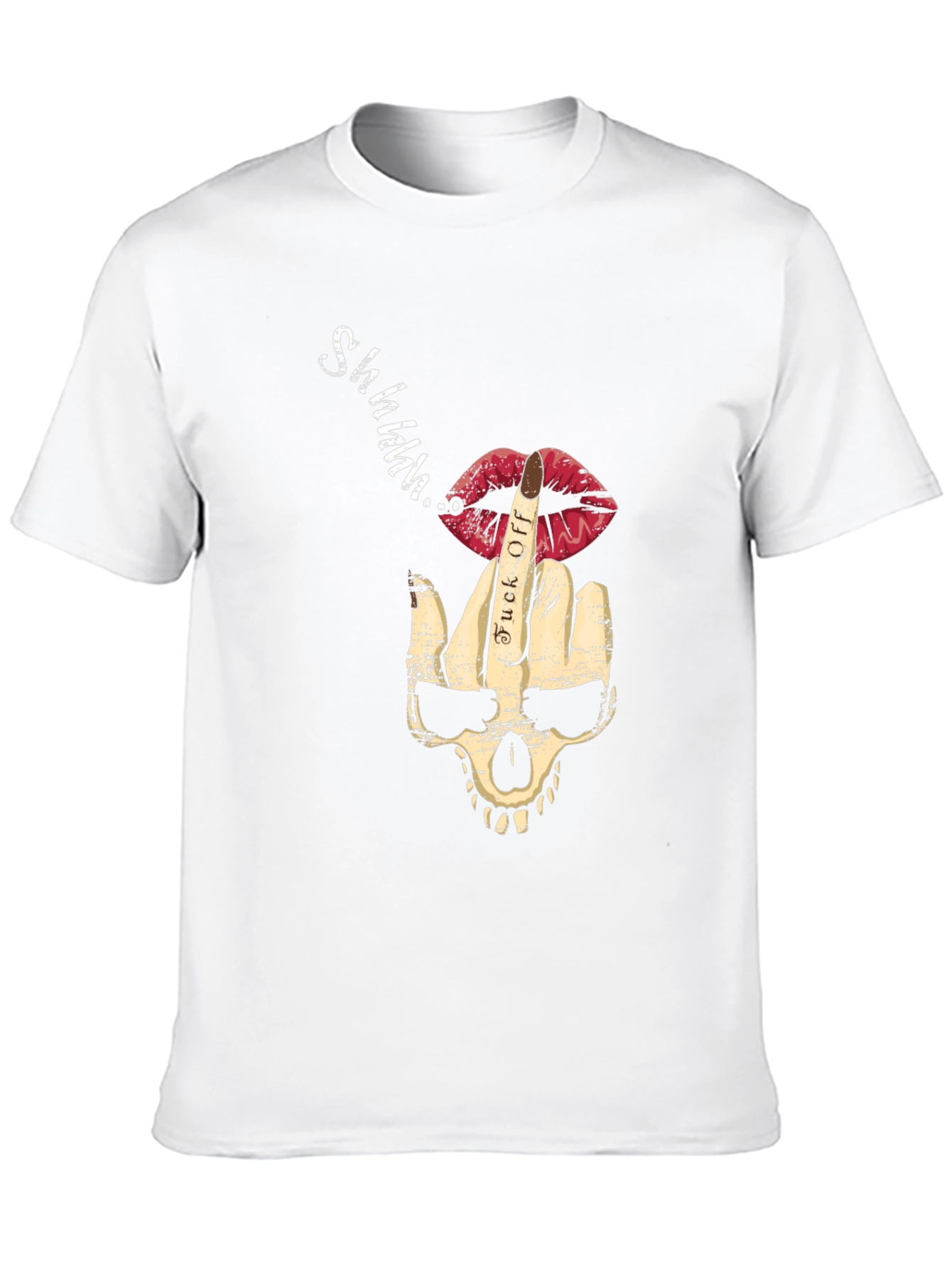 Skull Middle Finger Lips Mens Black Graphic T-Shirt