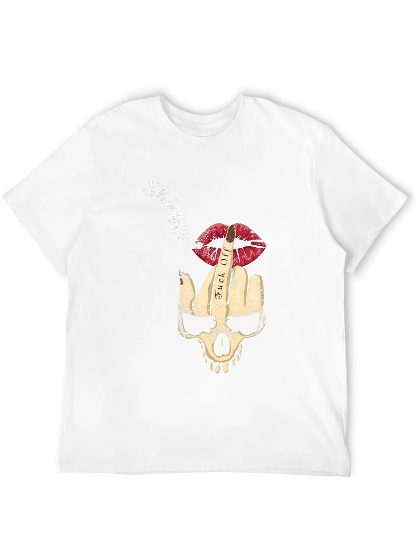 Skull Middle Finger Lips Mens Black Graphic T-Shirt