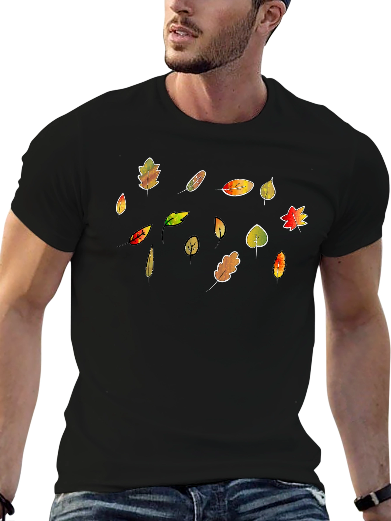 Autumn Leaves T-Shirt - Black Cotton Tee