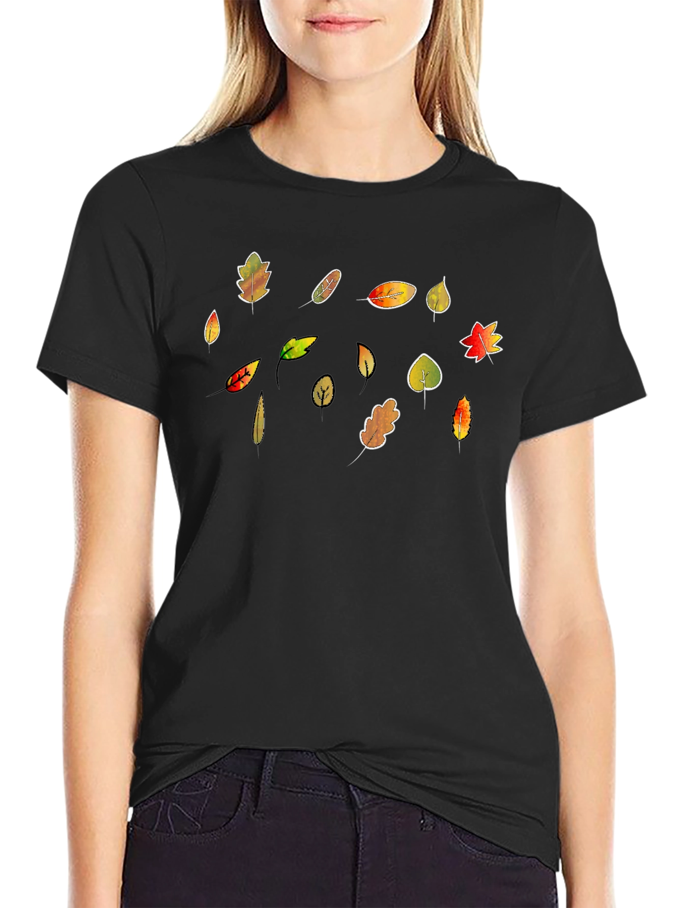 Autumn Leaves T-Shirt - Black Cotton Tee