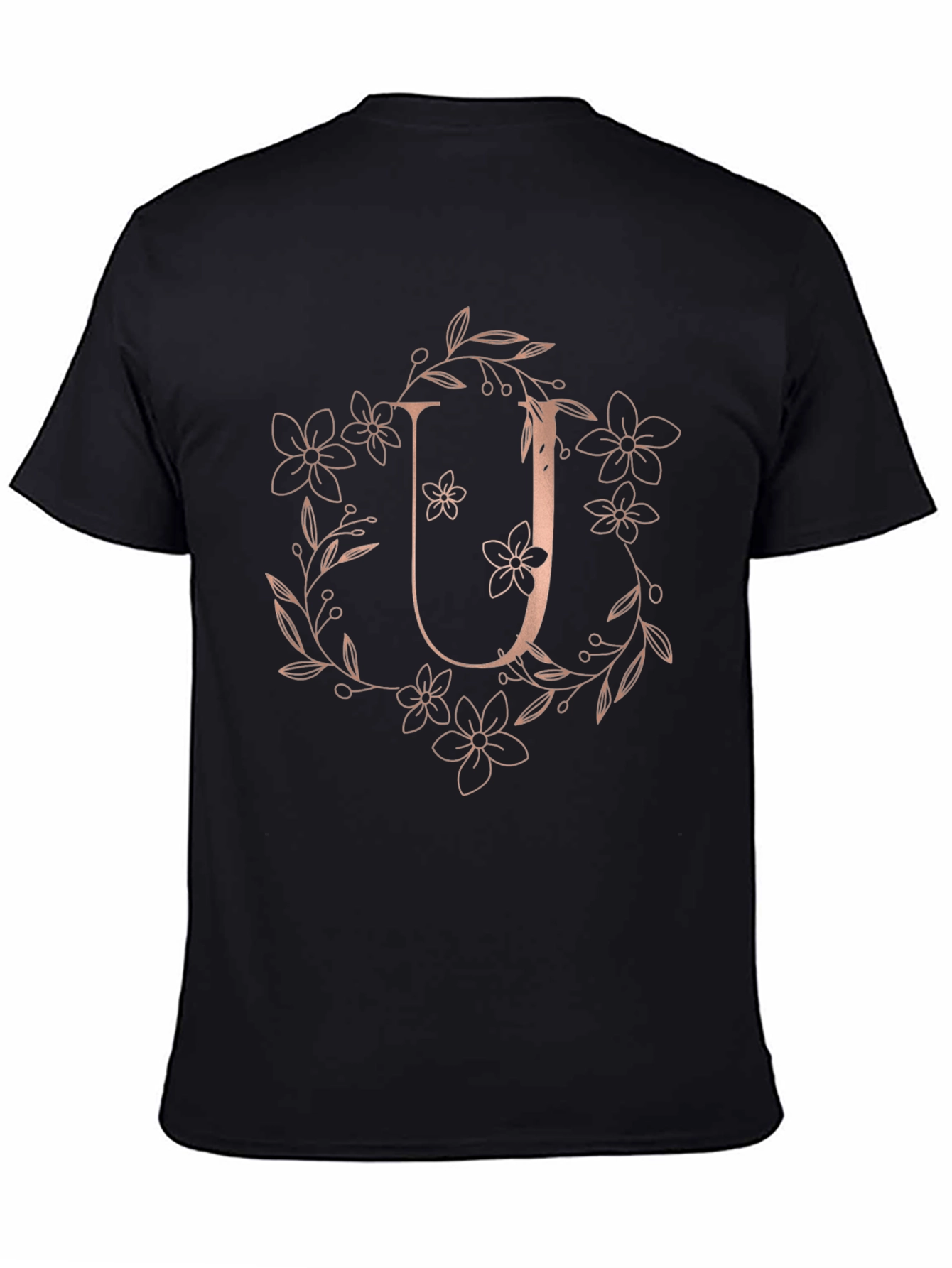 Floral Letter U Graphic Tee - Black