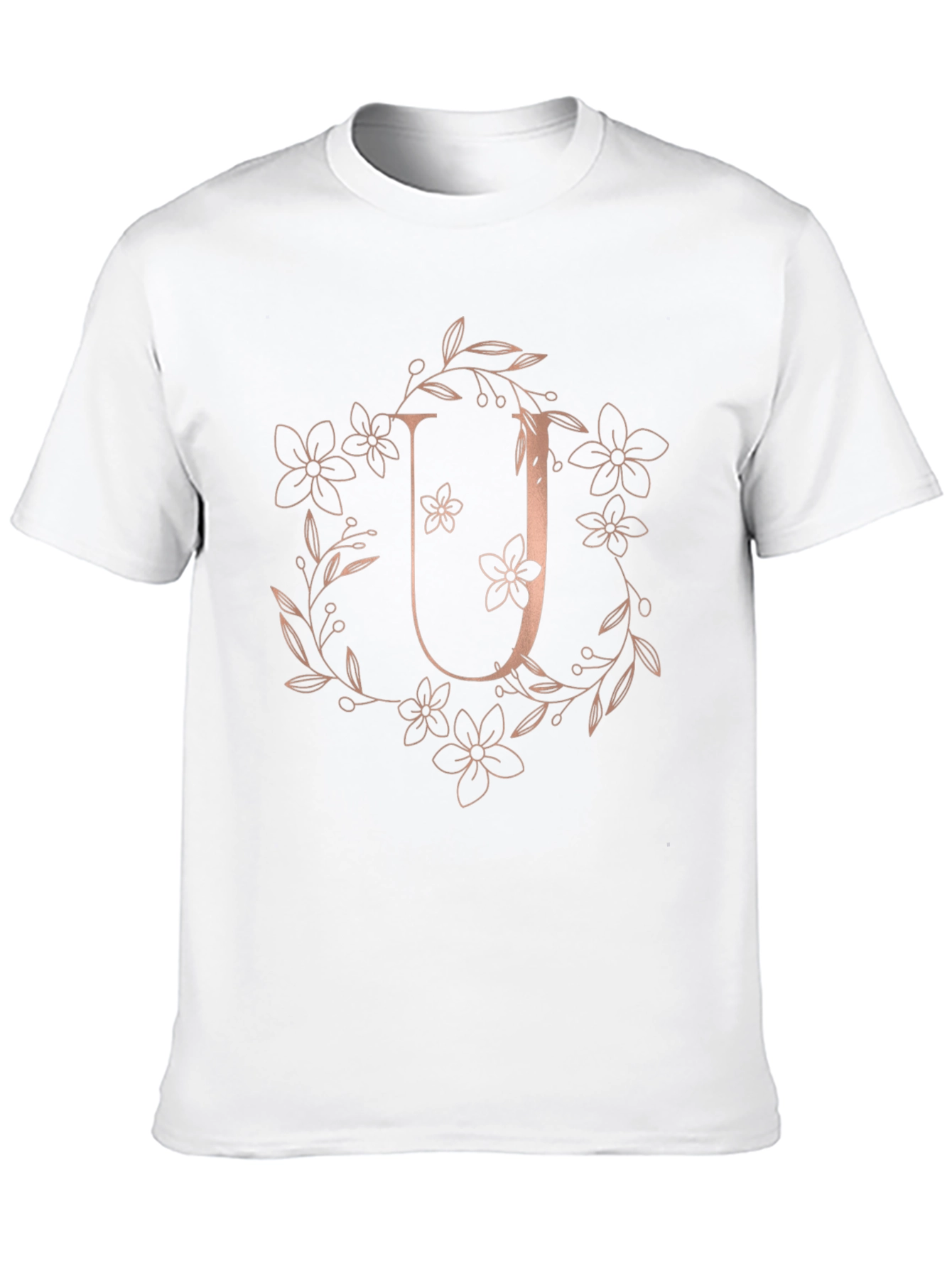 Floral Letter U Graphic Tee - Black