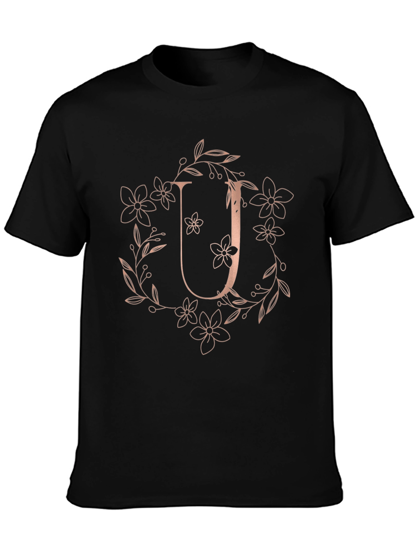 Floral Letter U Graphic Tee - Black
