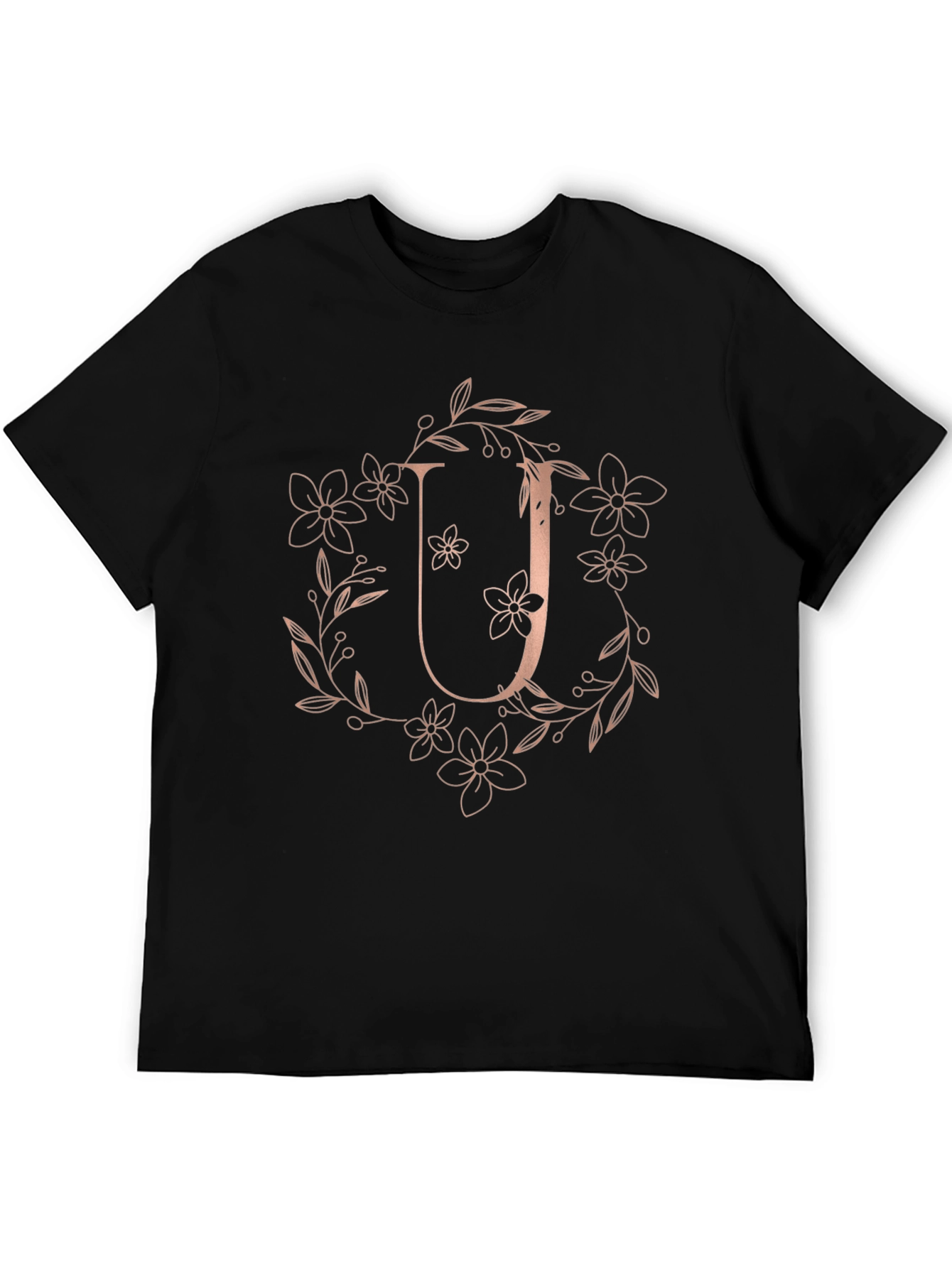 Floral Letter U Graphic Tee - Black