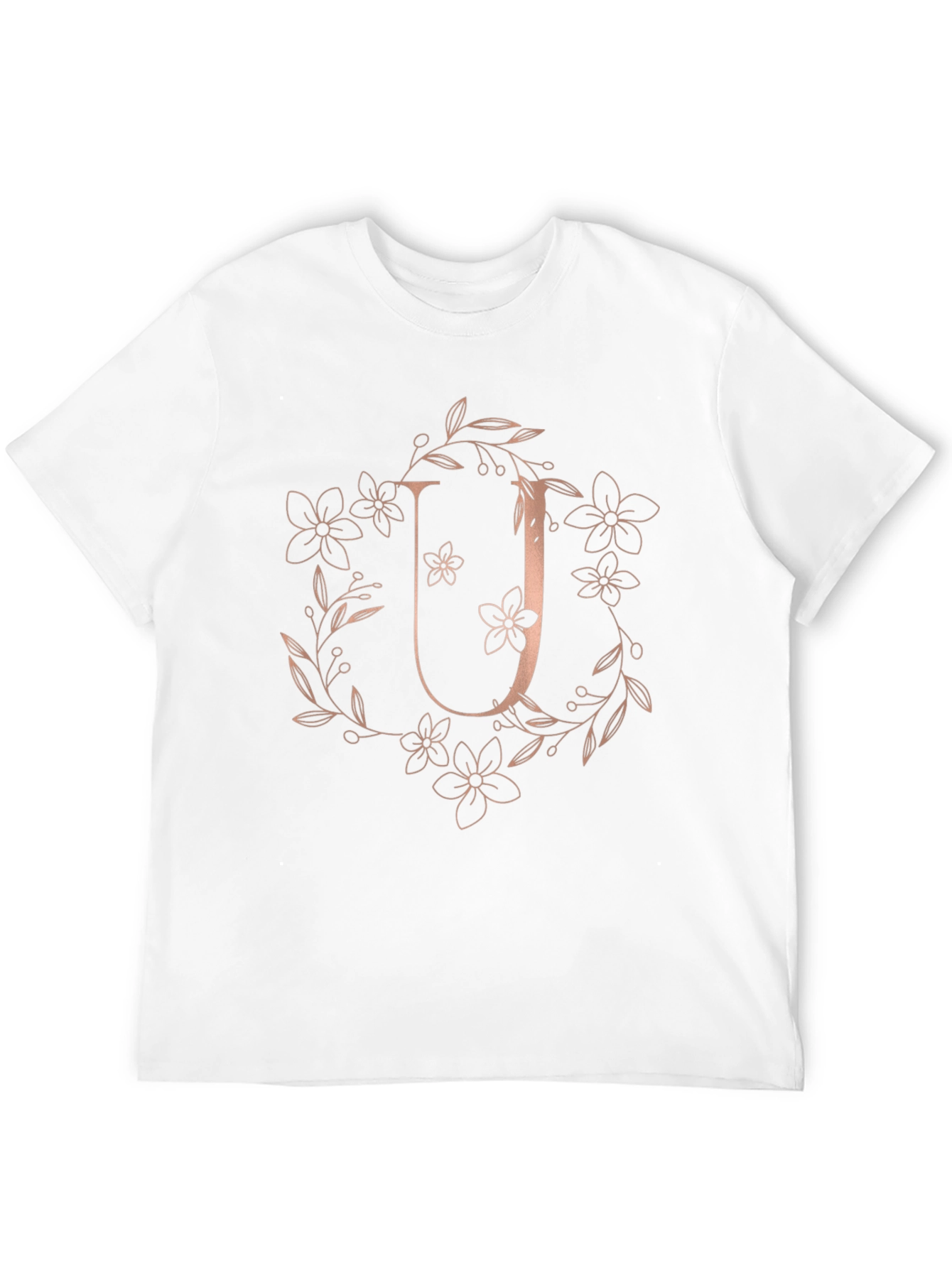 Floral Letter U Graphic Tee - Black