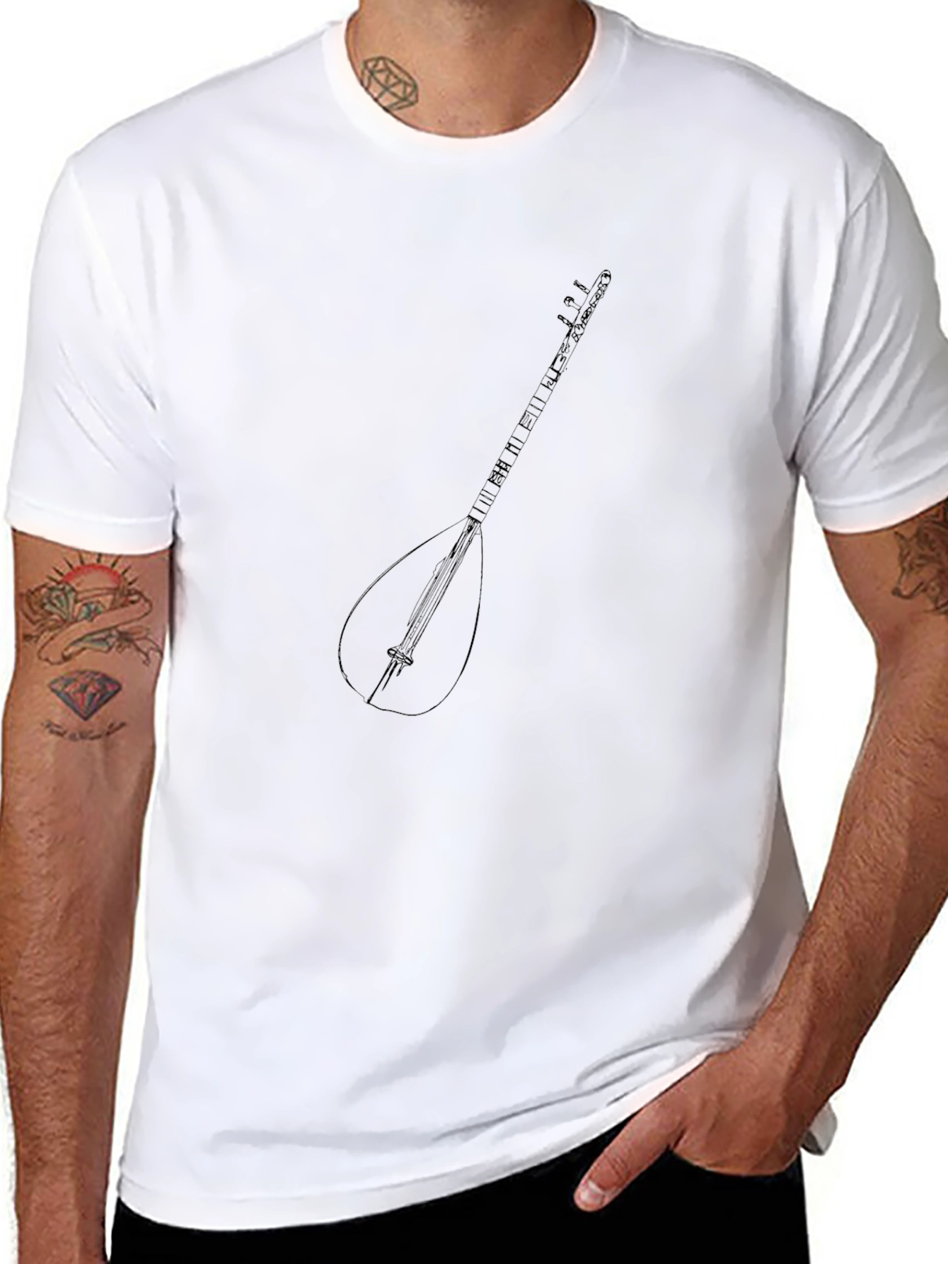 Black T-Shirt with Saz Instrument Design