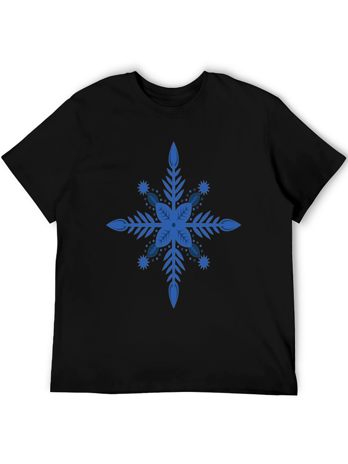 Blue Snowflake Graphic Black T-Shirt