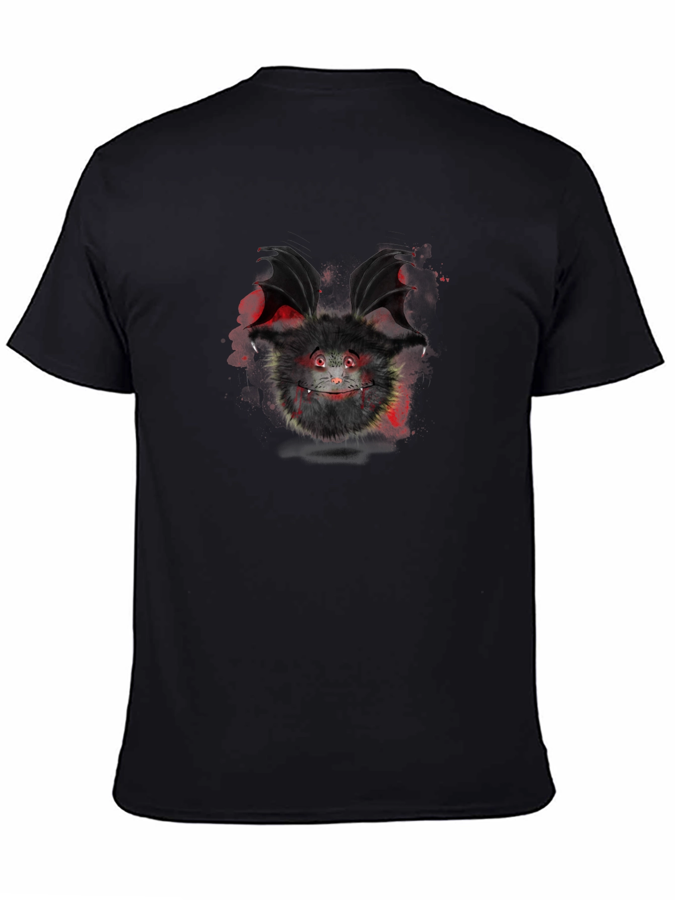 Cute Fluffy Monster Bat Graphic Tee - Black