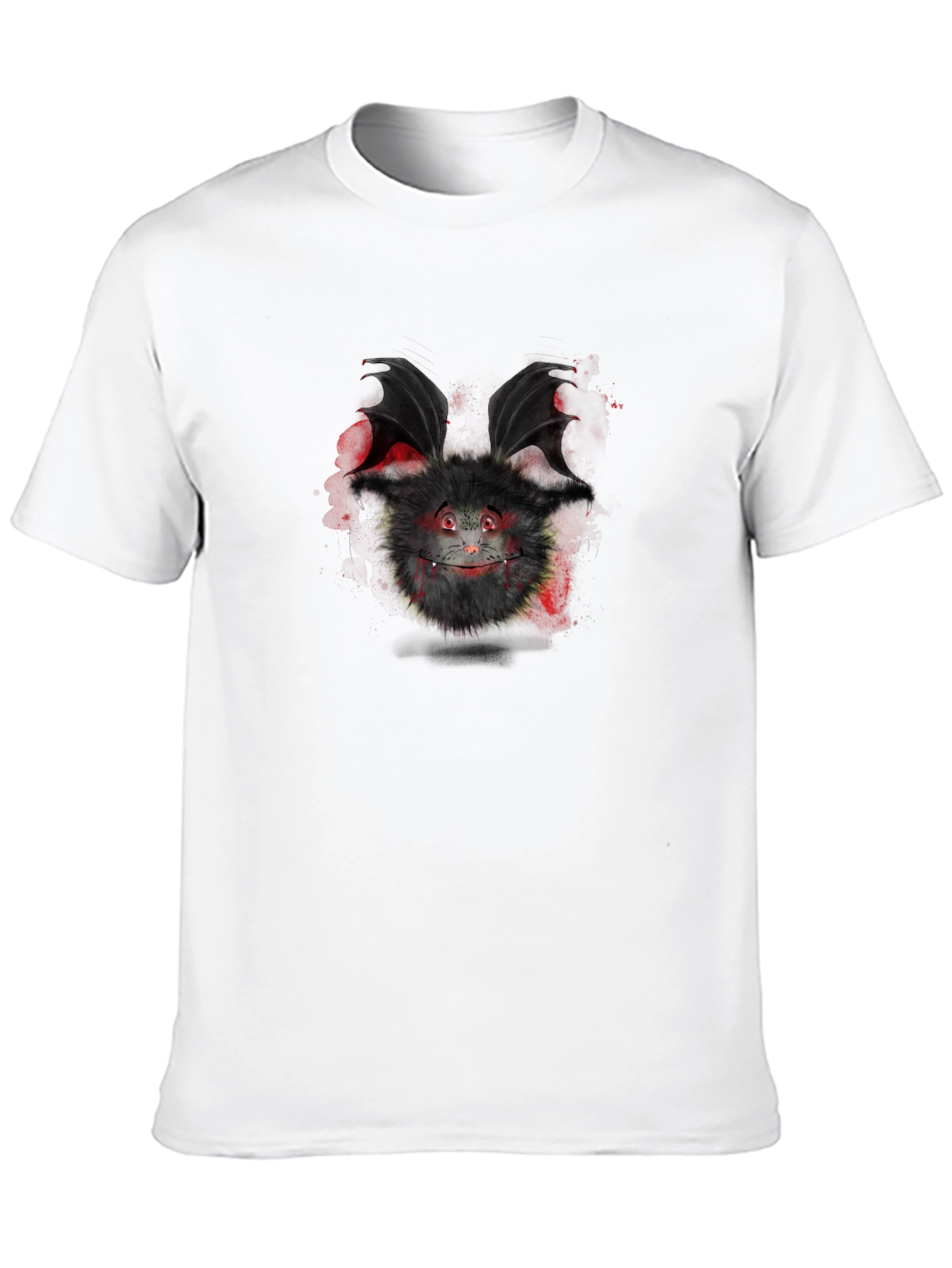 Cute Fluffy Monster Bat Graphic Tee - Black